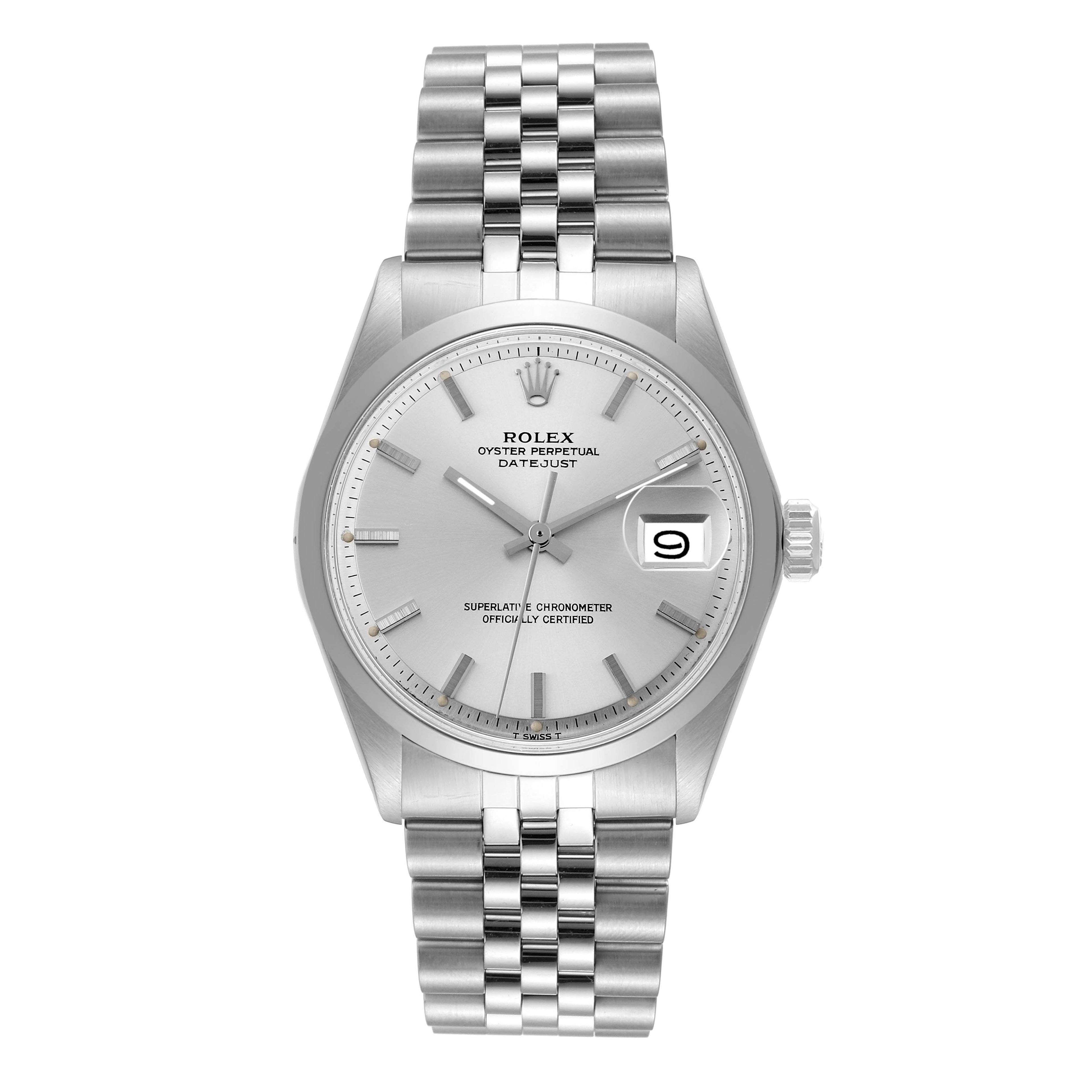 Rolex Datejust Silver Dial Steel Vintage Mens Watch 1600 Box Service Papers