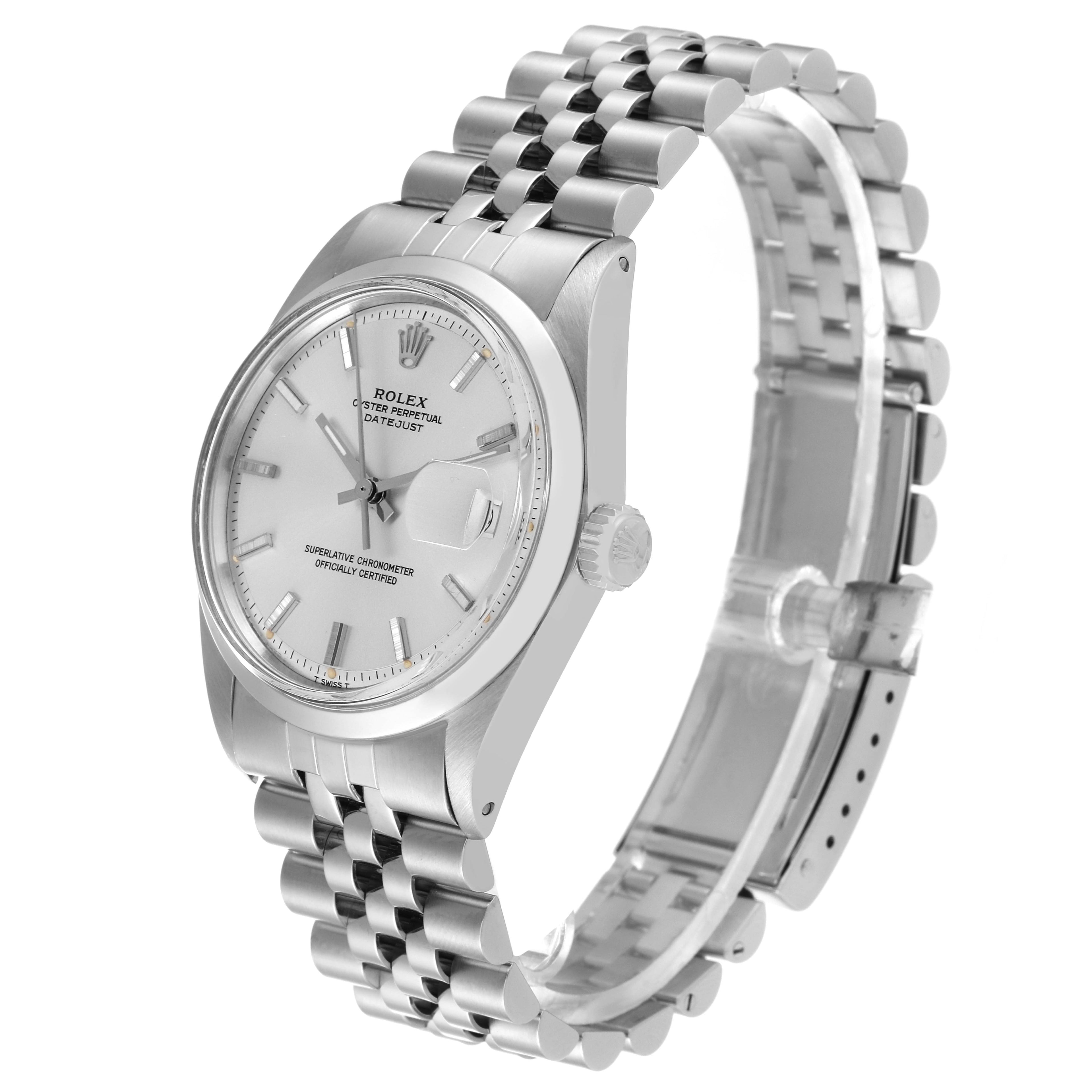 Rolex Datejust Silver Dial Steel Vintage Mens Watch 1600 Box Service Papers