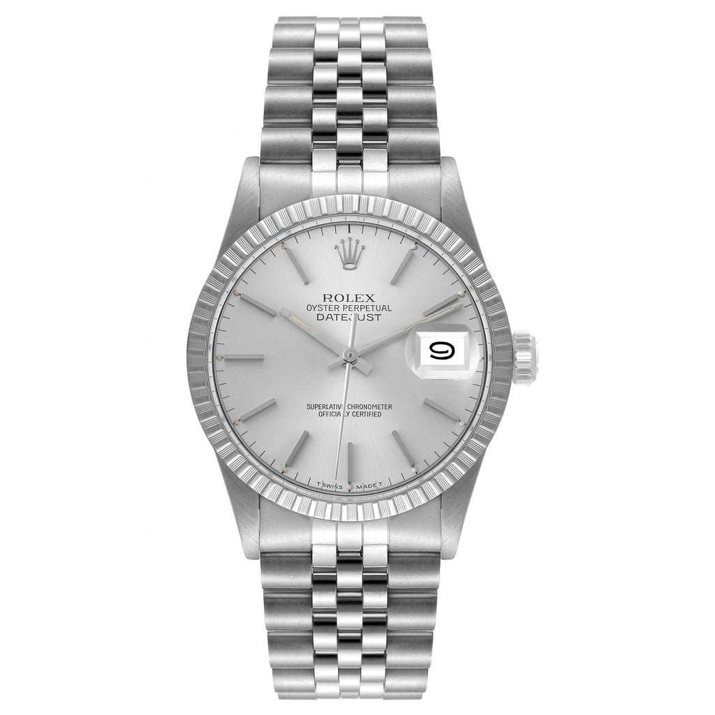 Rolex Datejust Silver Dial Vintage Steel Mens Watch 16030 Box Papers
