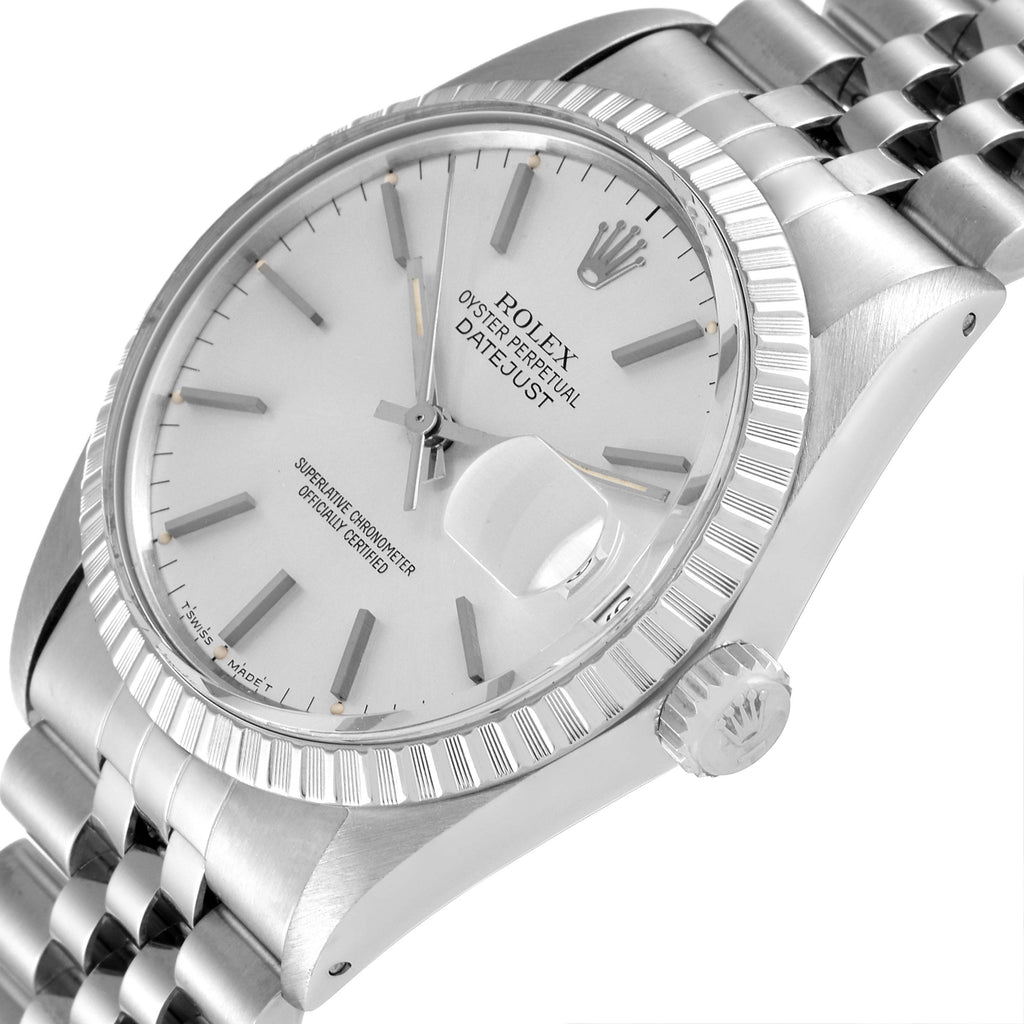 Rolex Datejust Silver Dial Vintage Steel Mens Watch 16030 Box Papers