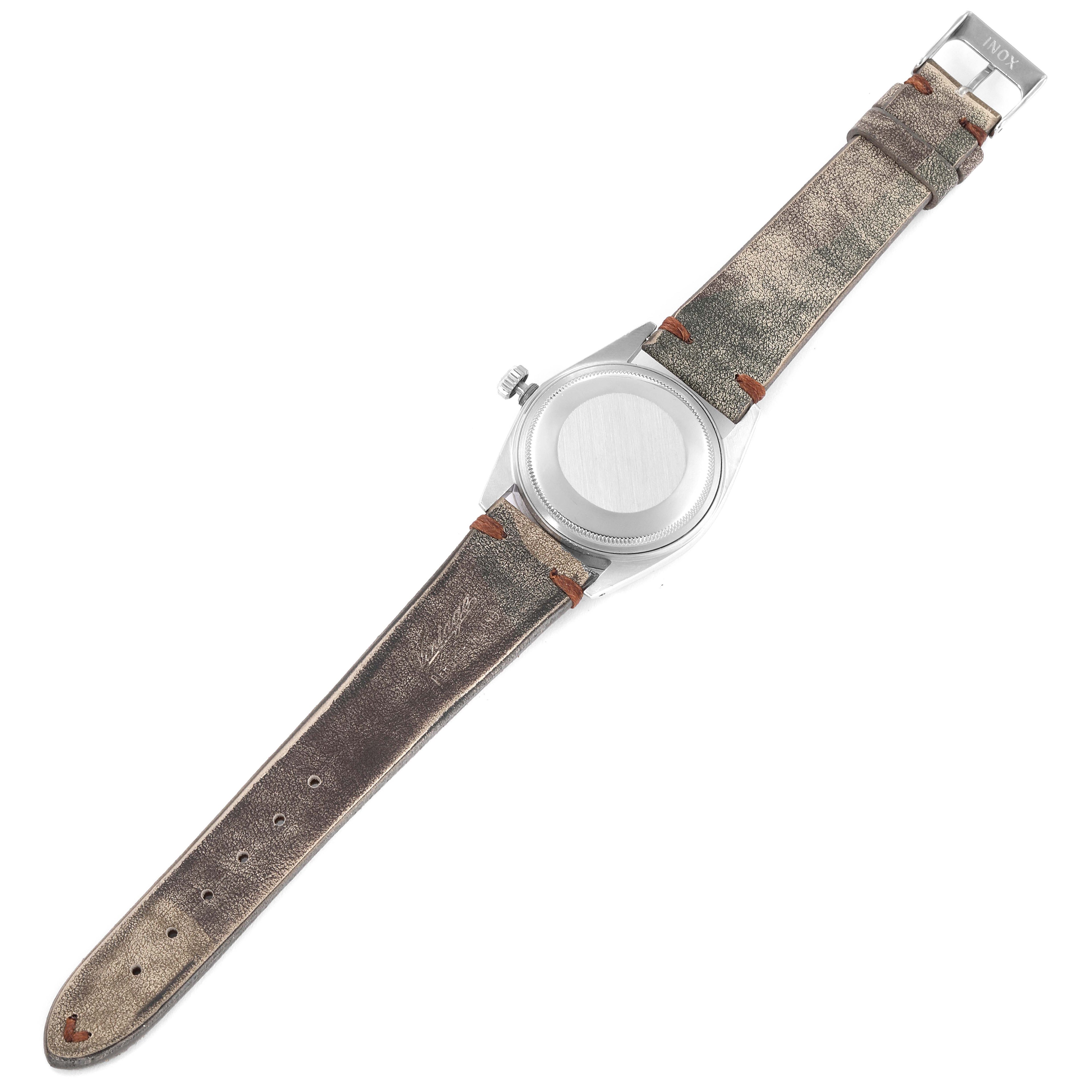 Rolex Datejust Silver Linen Dial Grey Leather Strap Vintage Mens Watch 1603