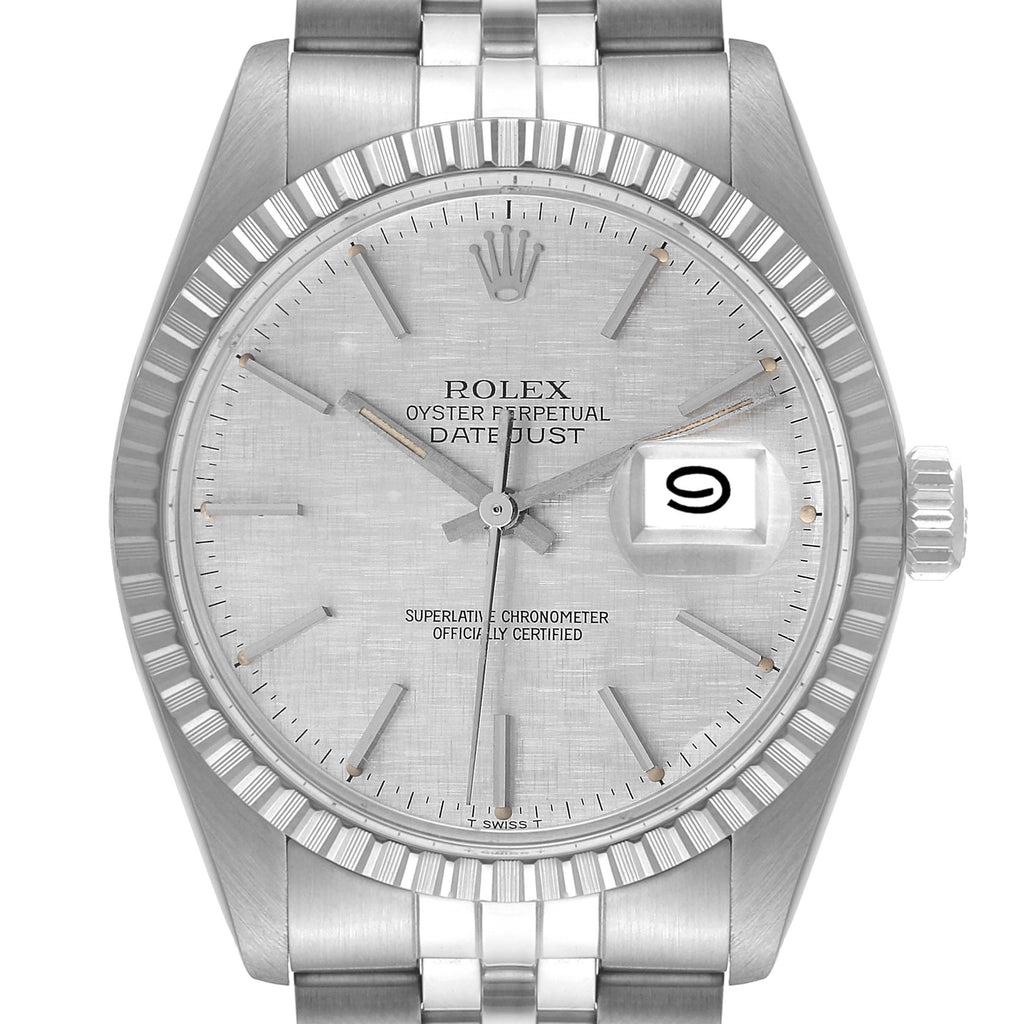 Rolex Datejust Silver Linen Dial Vintage Steel Mens Watch 16030 Box Papers