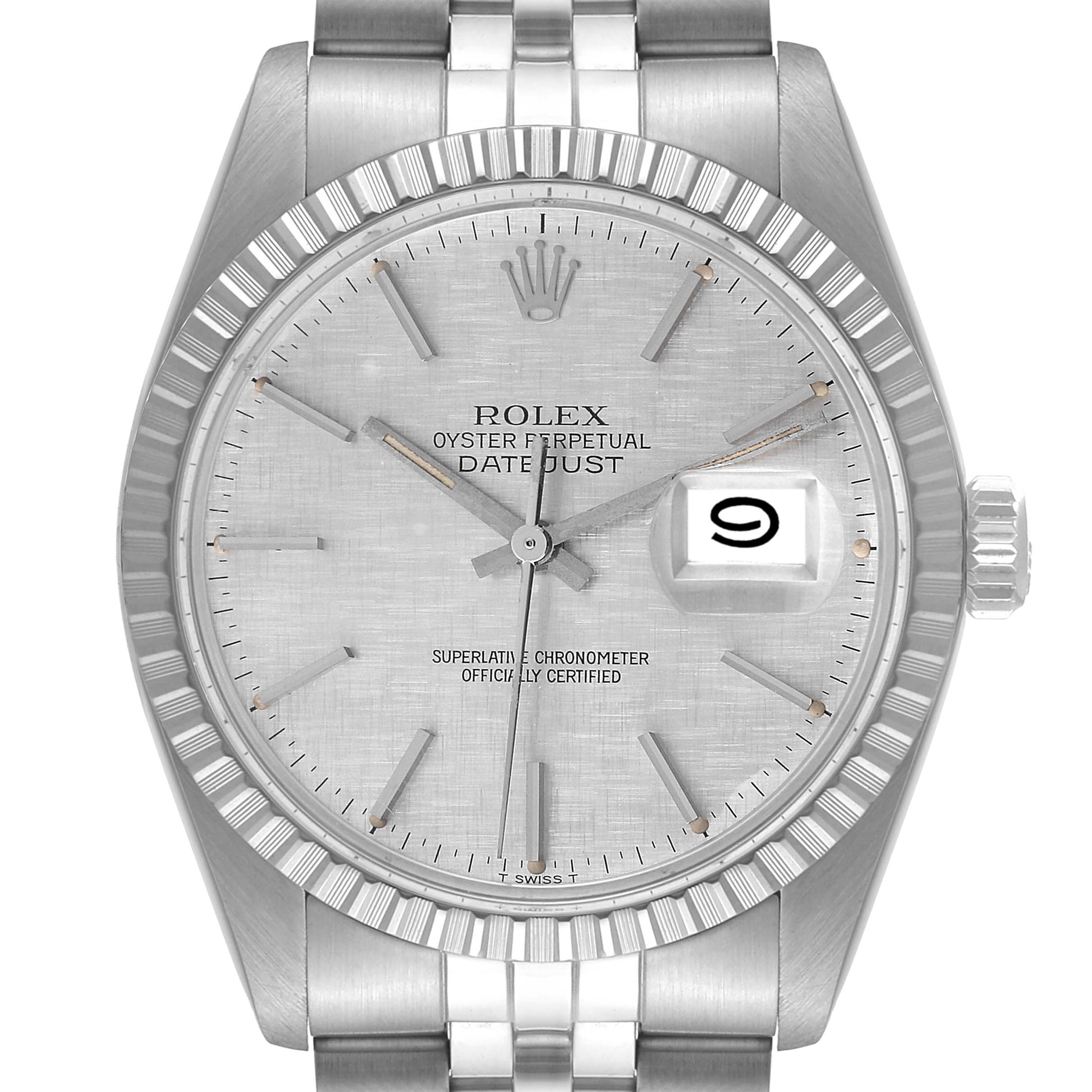Rolex Datejust Silver Linen Dial Vintage Steel Mens Watch 16030 Box Papers