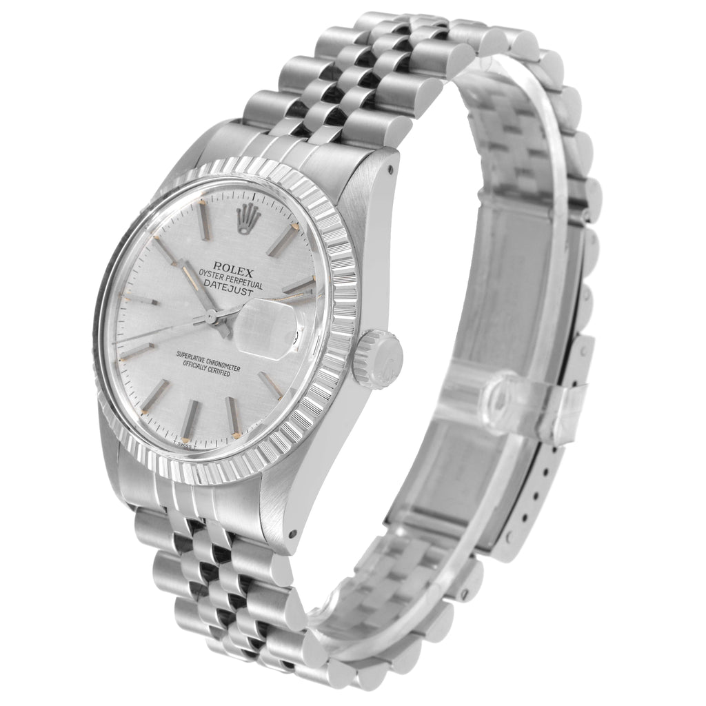 Rolex Datejust Silver Linen Dial Vintage Steel Mens Watch 16030 Box Papers