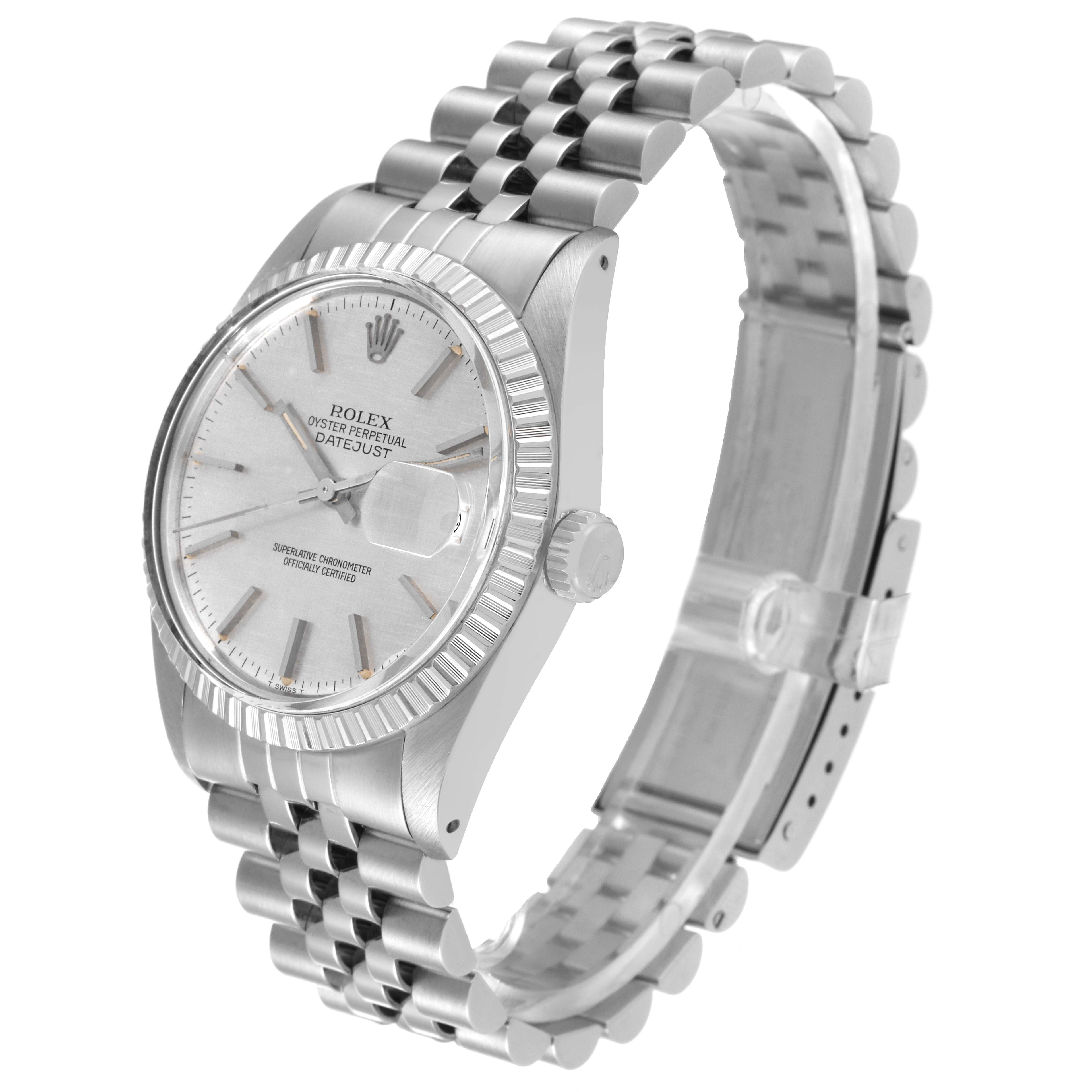 Rolex Datejust Silver Linen Dial Vintage Steel Mens Watch 16030 Box Papers