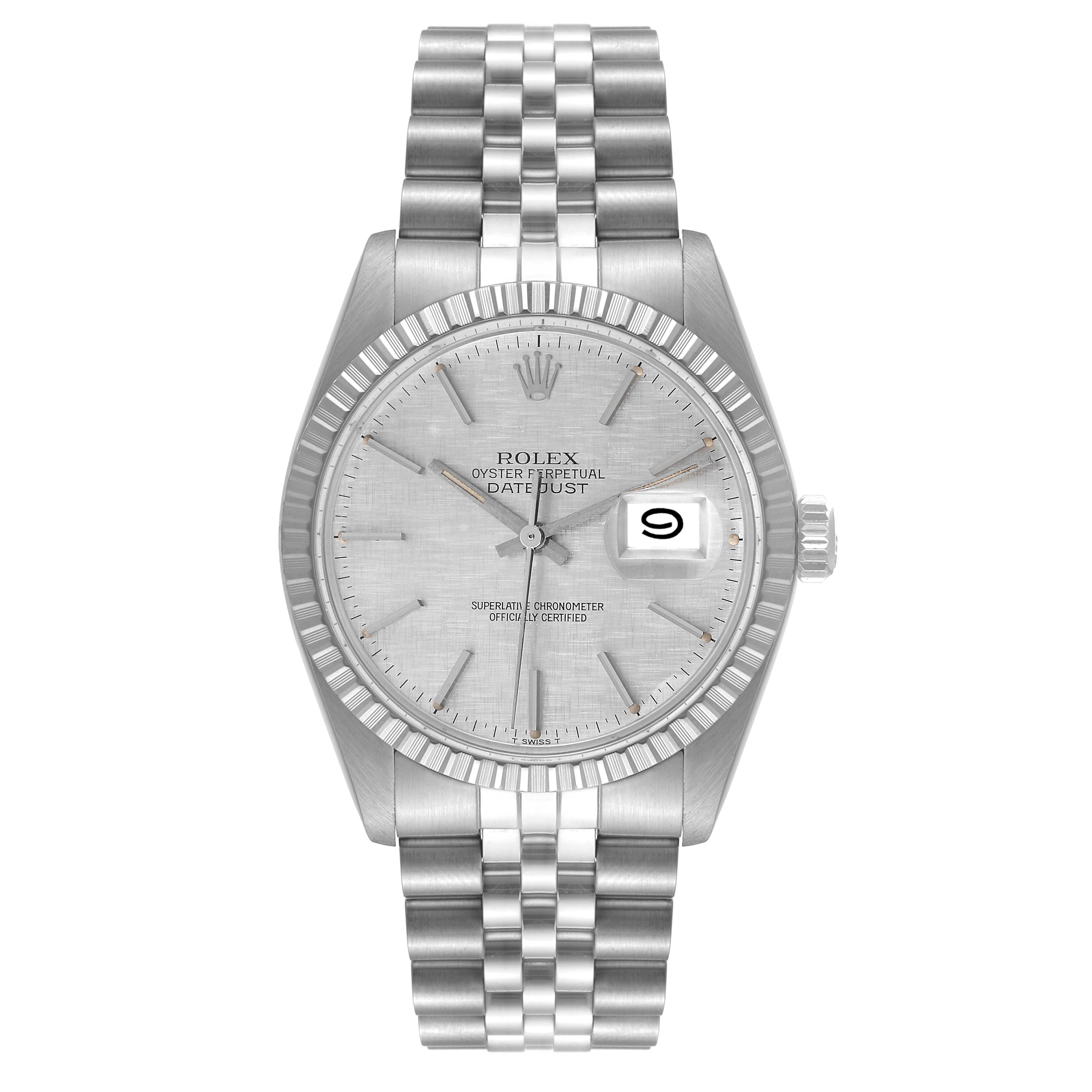 Rolex Datejust Silver Linen Dial Vintage Steel Mens Watch 16030 Box Papers