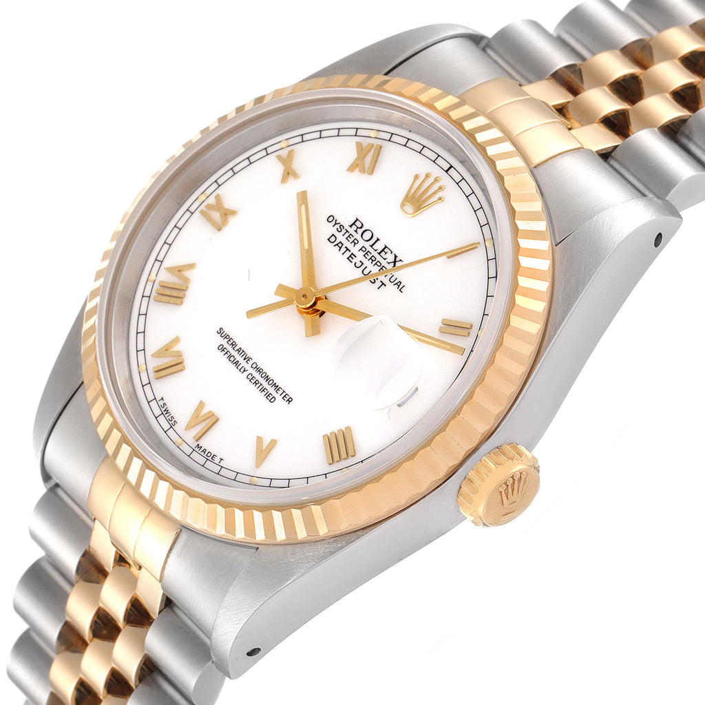 Rolex Datejust White Dial Steel Yellow Gold Mens Watch 16233 Box