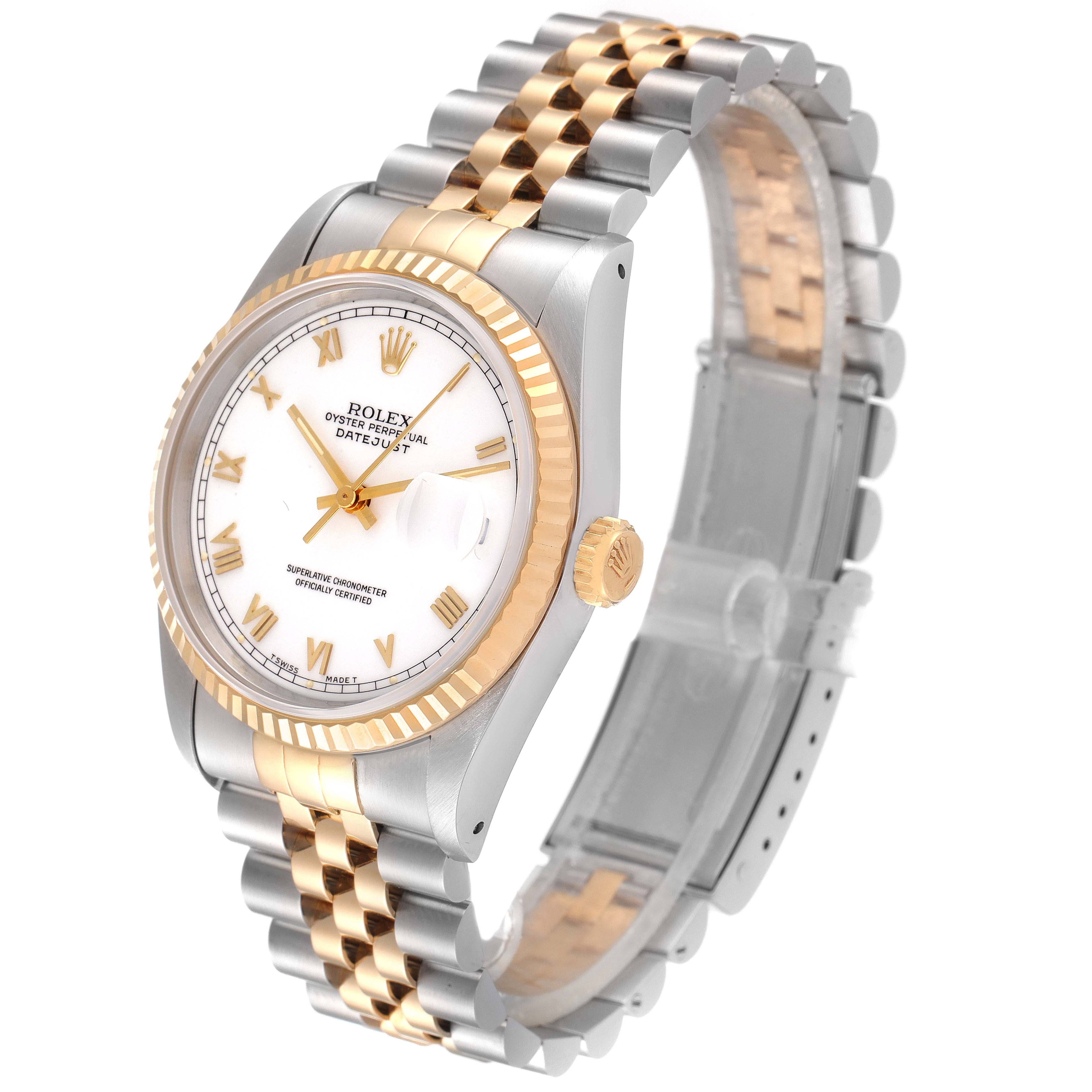 Rolex Datejust White Dial Steel Yellow Gold Mens Watch 16233 Box