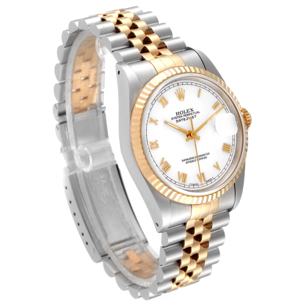 Rolex Datejust White Dial Steel Yellow Gold Mens Watch 16233 Box