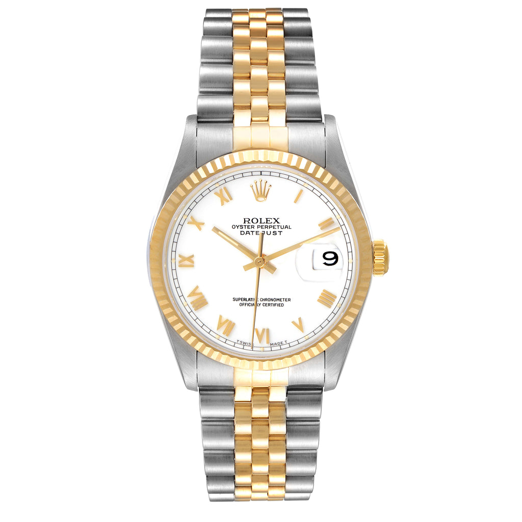 Rolex Datejust White Dial Steel Yellow Gold Mens Watch 16233 Box