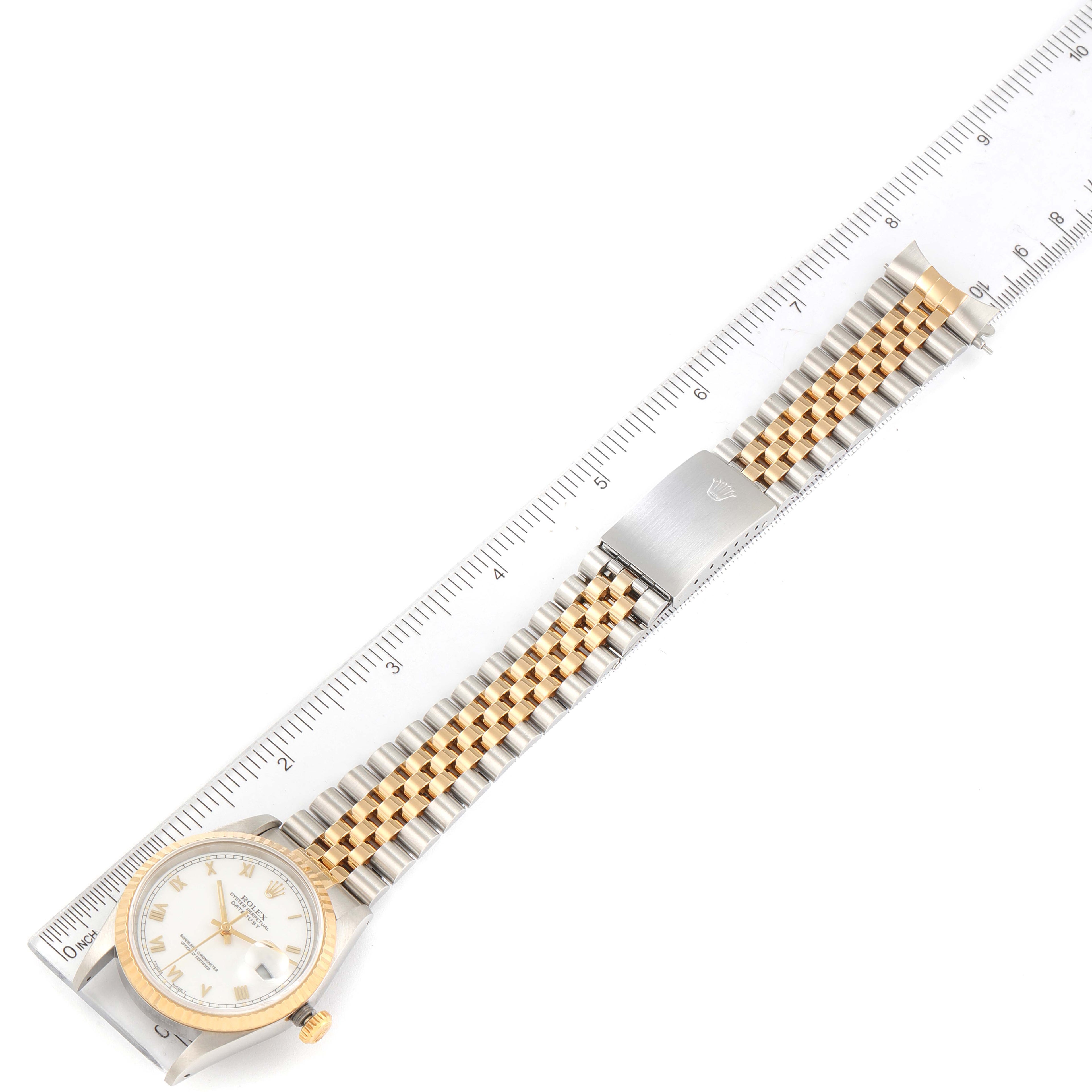 Rolex Datejust White Dial Steel Yellow Gold Mens Watch 16233 Box