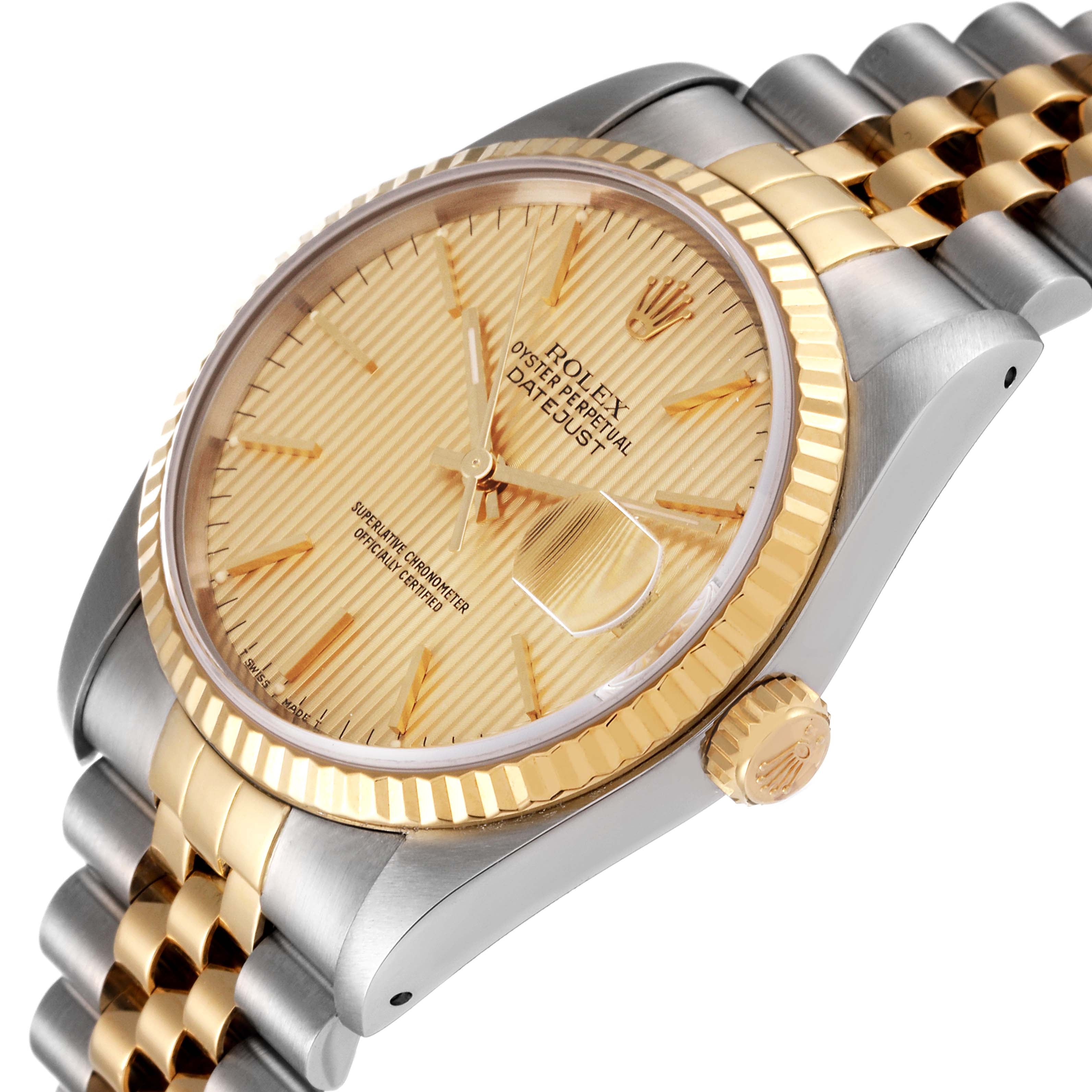 Rolex Datejust Steel Yellow Tapestry Dial Gold Mens Watch 16233