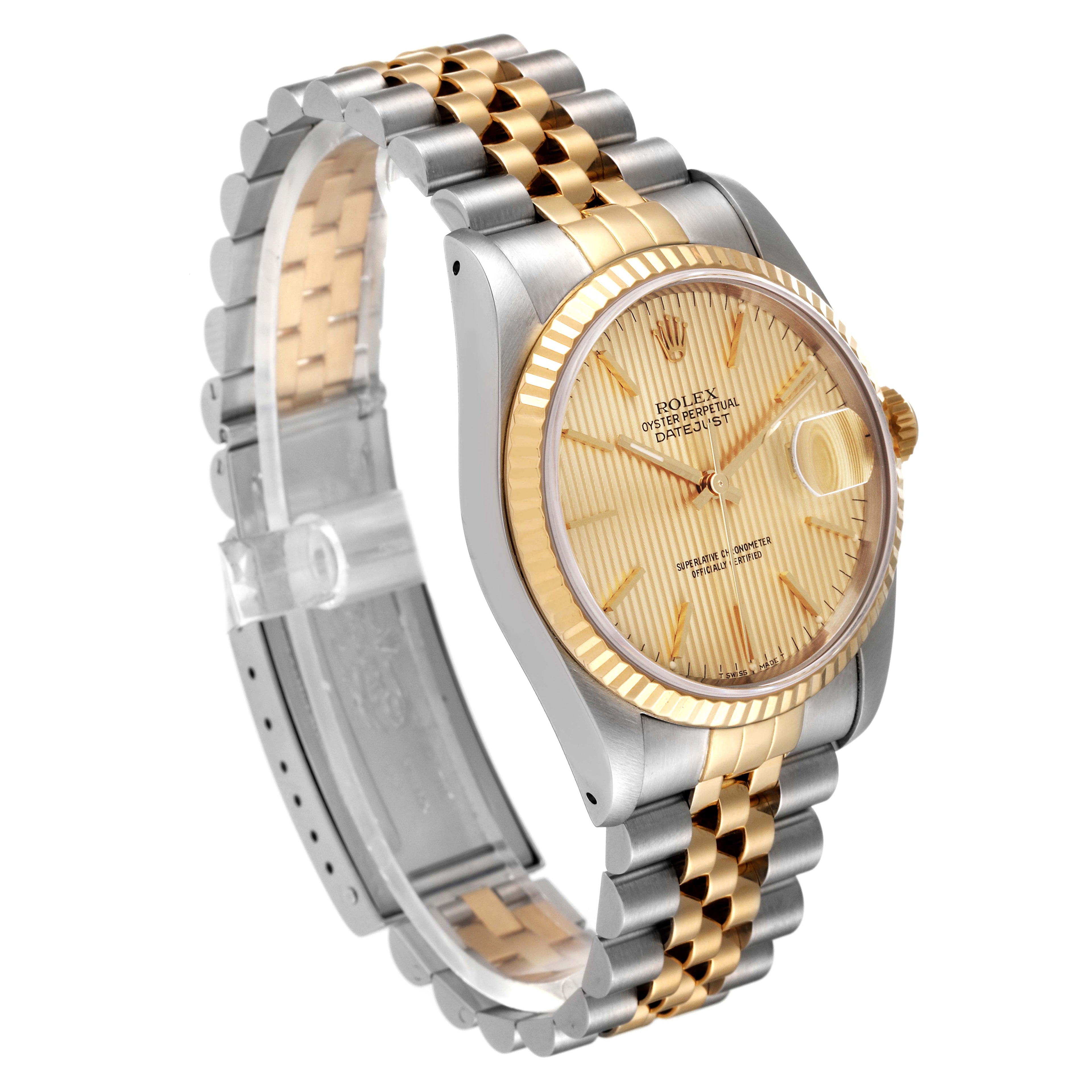 Rolex Datejust Steel Yellow Tapestry Dial Gold Mens Watch 16233