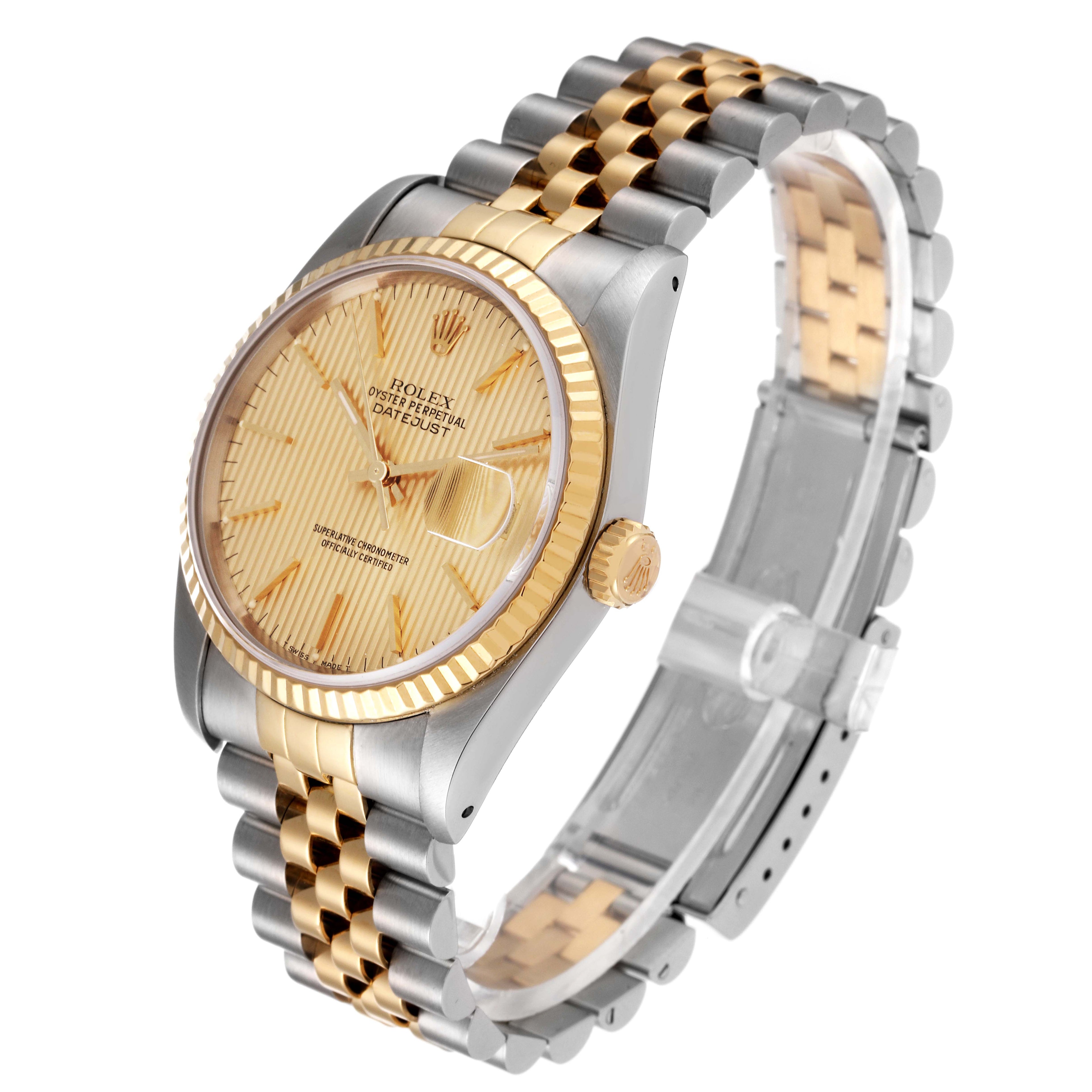 Rolex Datejust Steel Yellow Tapestry Dial Gold Mens Watch 16233