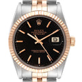 Rolex Datejust Steel Rose Gold Black Dial Vintage Mens Watch 1601