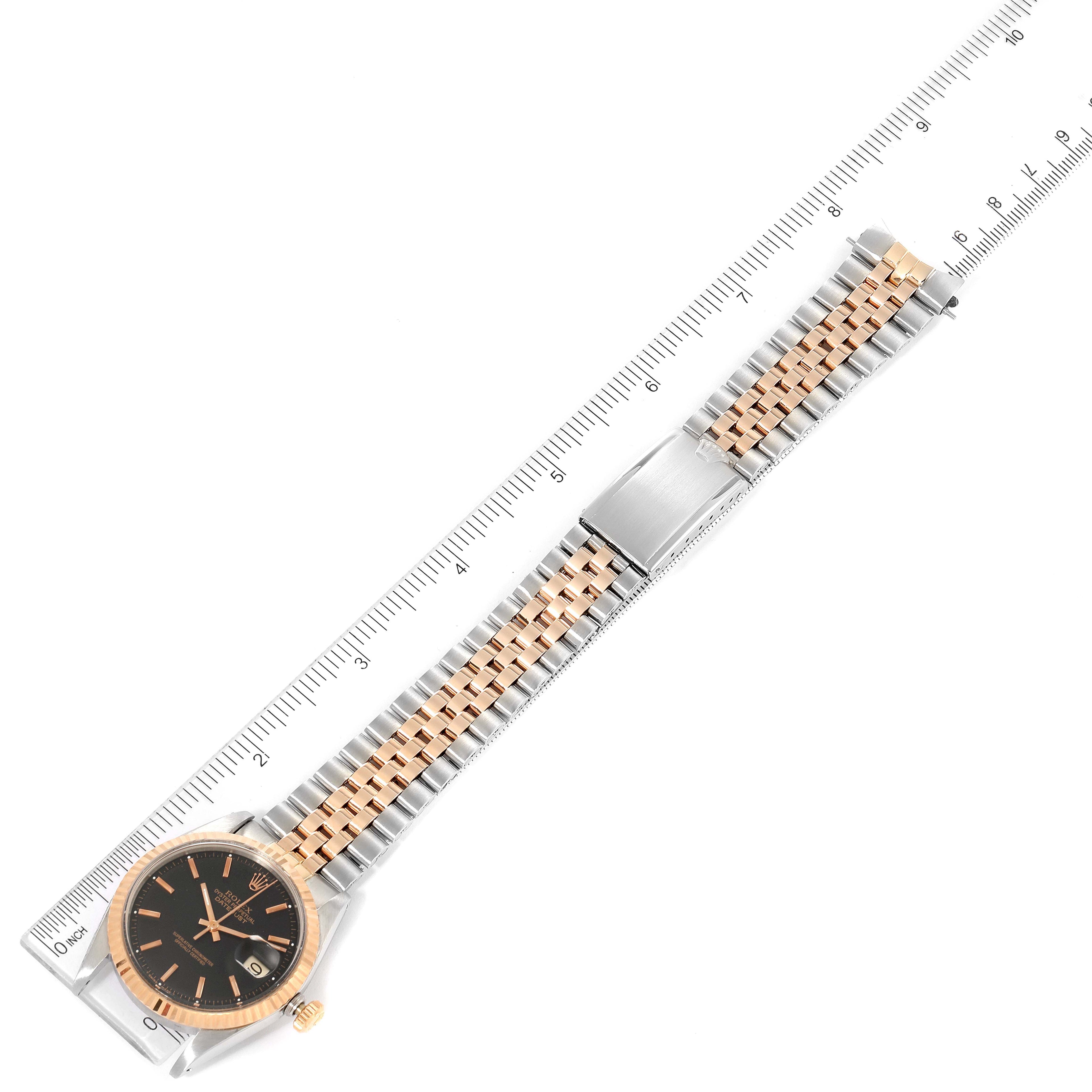 Rolex Datejust Steel Rose Gold Black Dial Vintage Mens Watch 1601