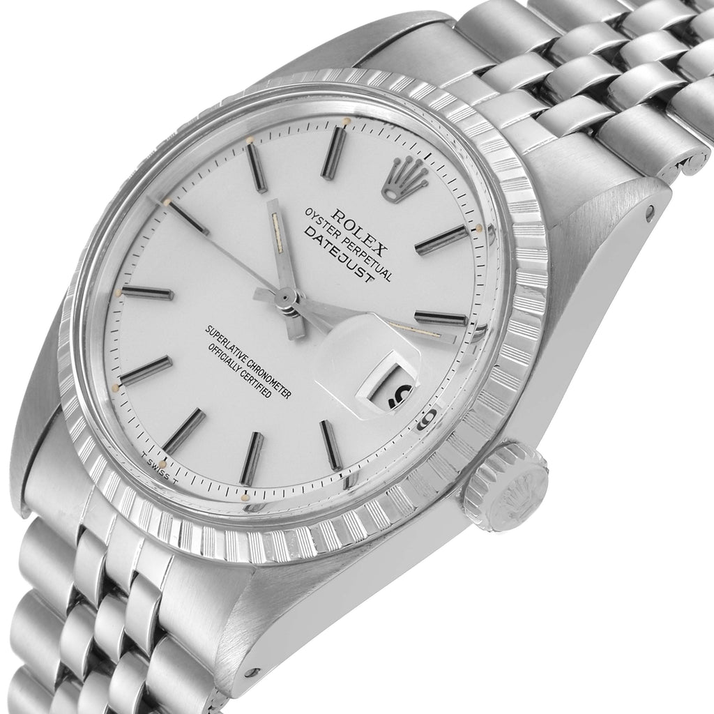 Rolex Datejust Steel Silver Dial Engine Turned Bezel Vintage Mens Watch 1603