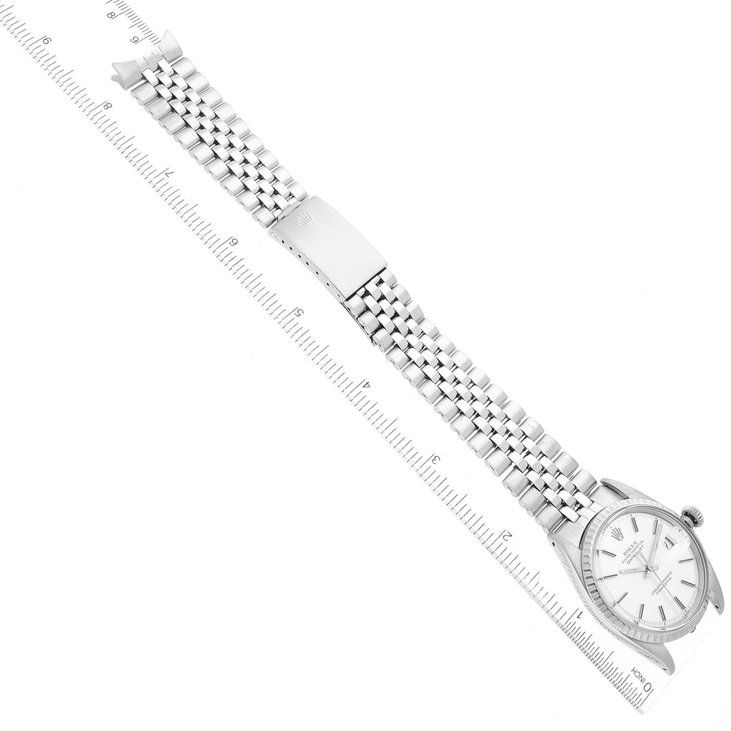 Rolex Datejust Steel Silver Dial Engine Turned Bezel Vintage Mens Watch 1603