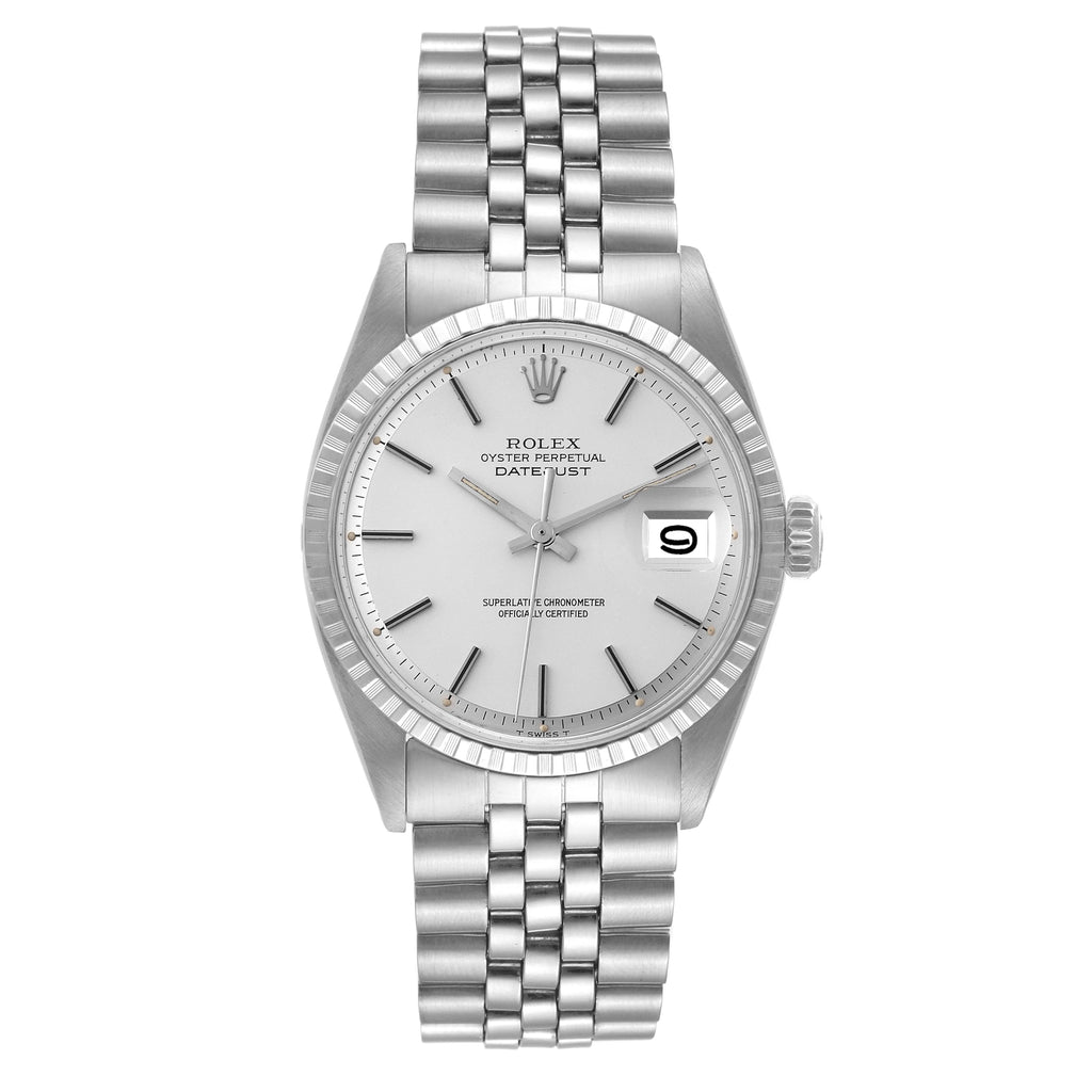 Rolex Datejust Steel Silver Dial Engine Turned Bezel Vintage Mens Watch 1603