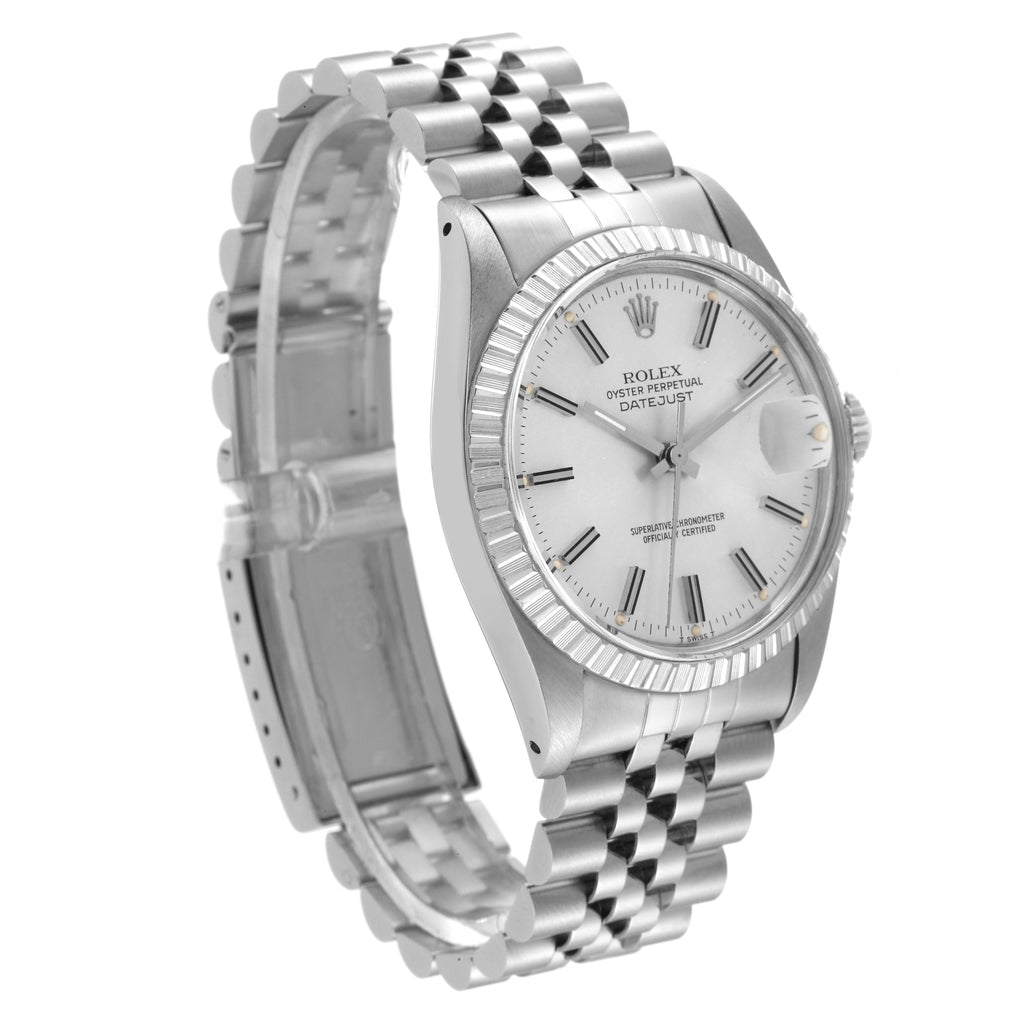 Rolex Datejust Steel Silver Dial Engine Turned Bezel Vintage Mens Watch 16030