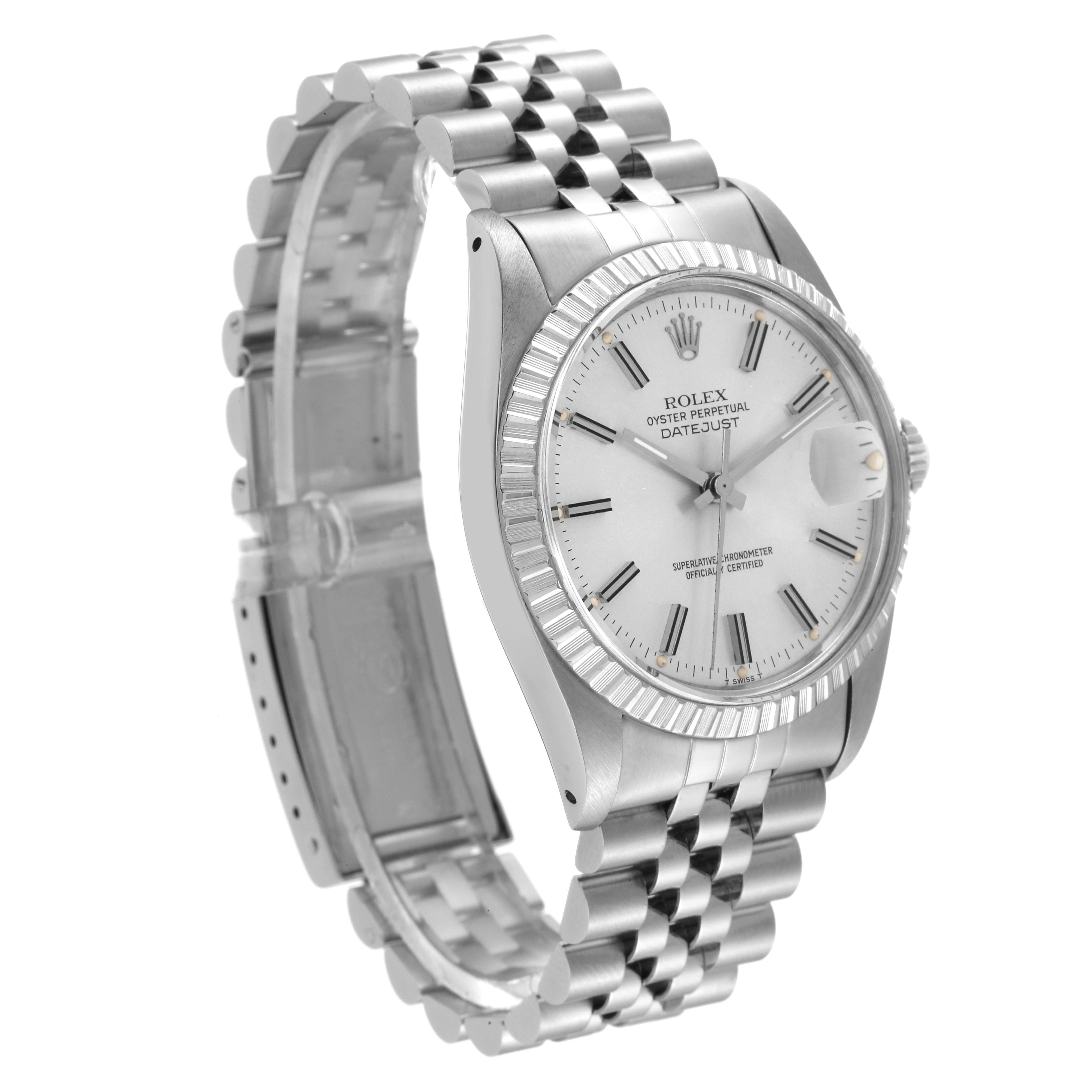 Rolex Datejust Steel Silver Dial Engine Turned Bezel Vintage Mens Watch 16030