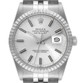 Rolex Datejust Steel Silver Dial Engine Turned Bezel Vintage Mens Watch 16030