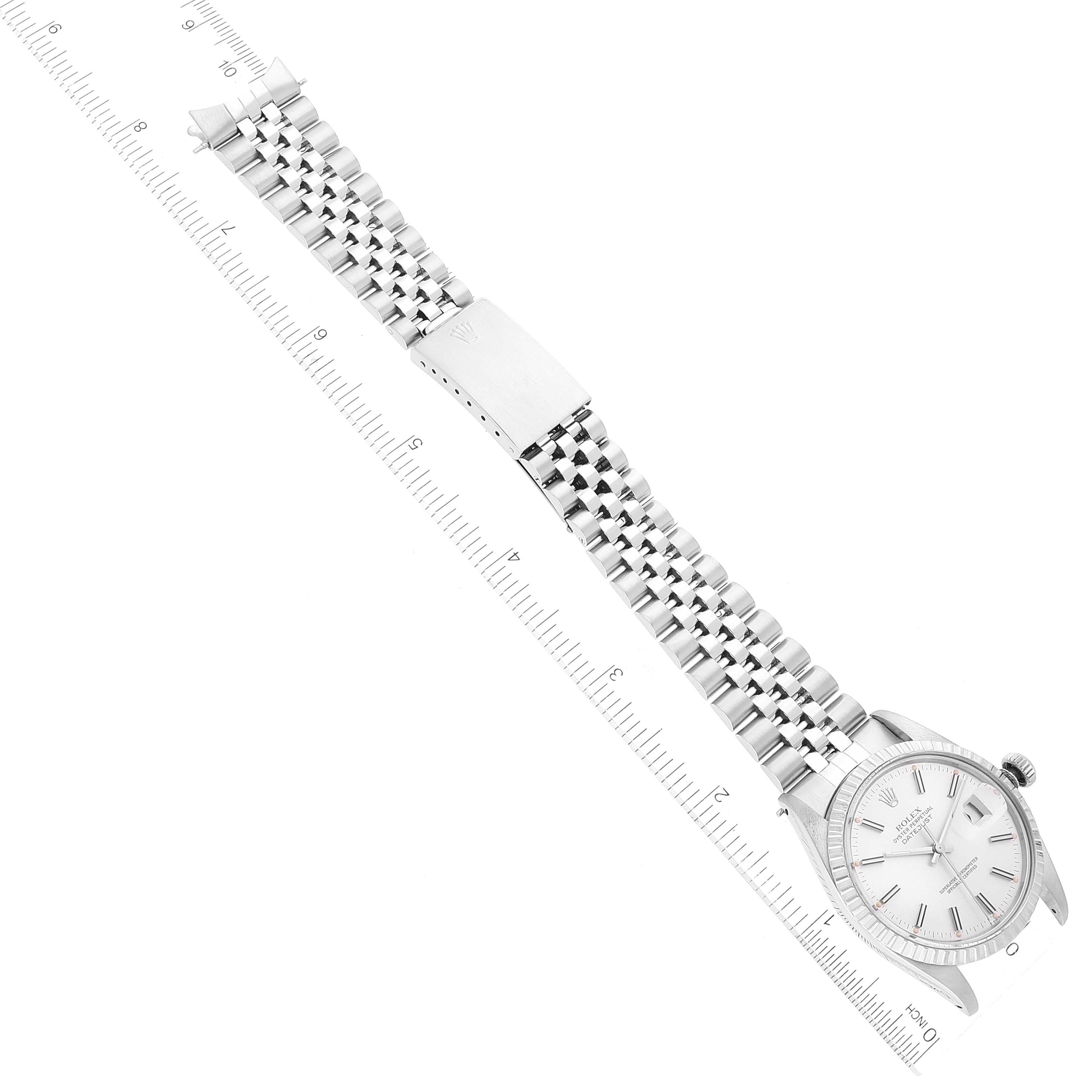 Rolex Datejust Steel Silver Dial Engine Turned Bezel Vintage Mens Watch 16030