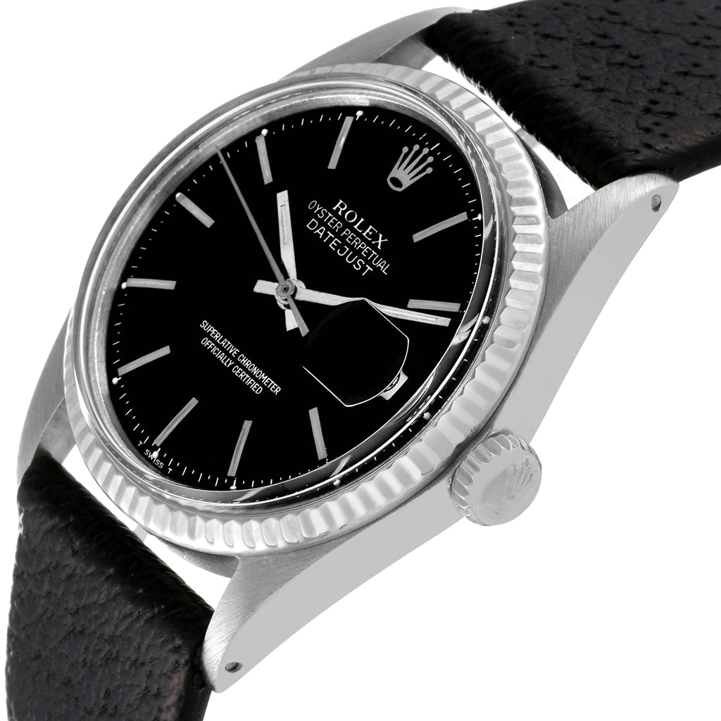 Rolex Datejust Steel White Gold Black Dial Vintage Mens Watch 1601