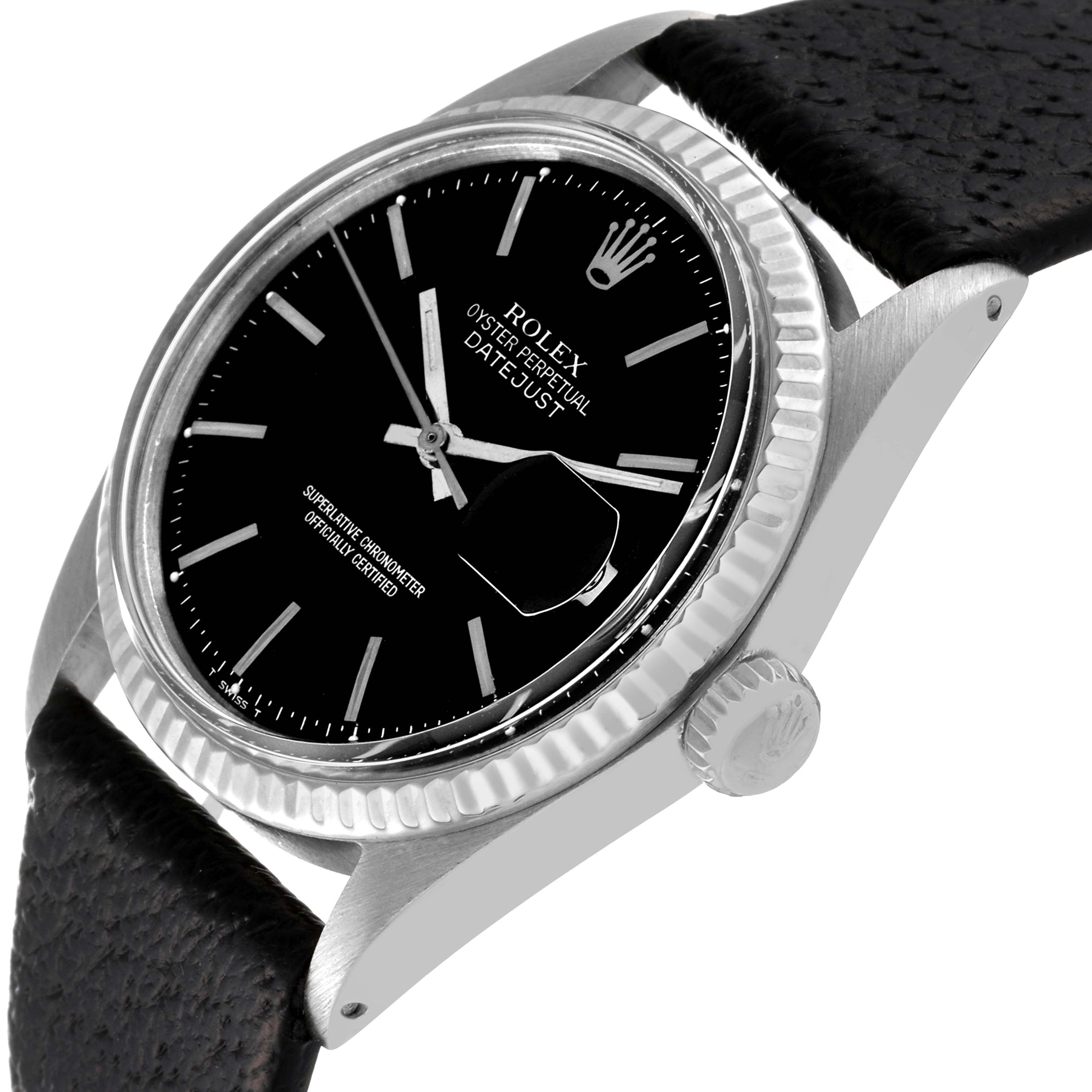 Rolex Datejust Steel White Gold Black Dial Vintage Mens Watch 1601