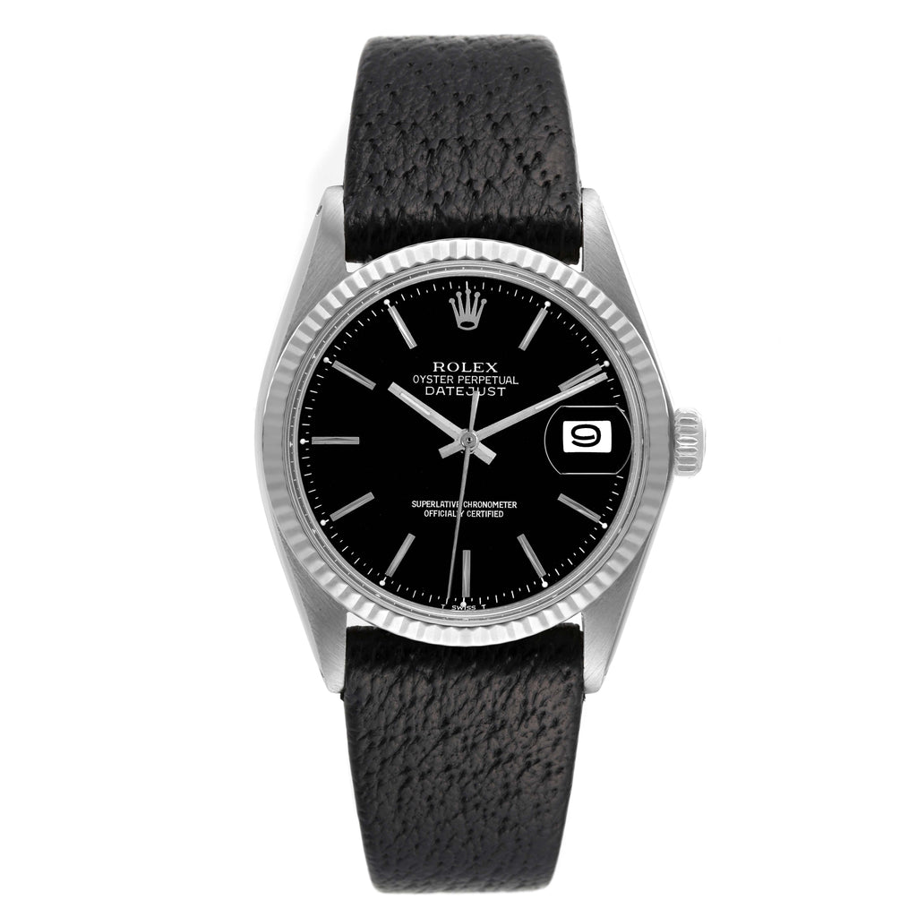 Rolex Datejust Steel White Gold Black Dial Vintage Mens Watch 1601