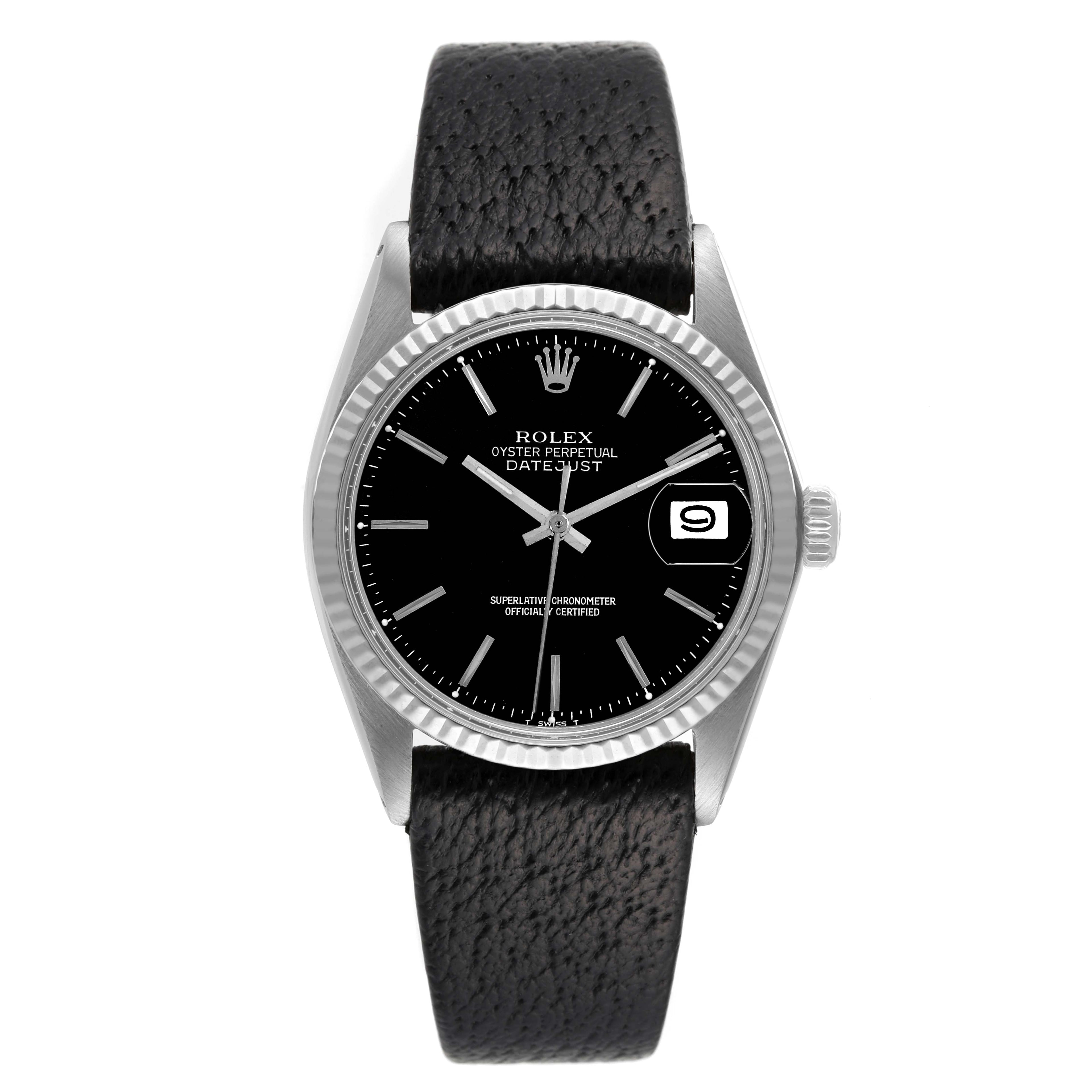 Rolex Datejust Steel White Gold Black Dial Vintage Mens Watch 1601