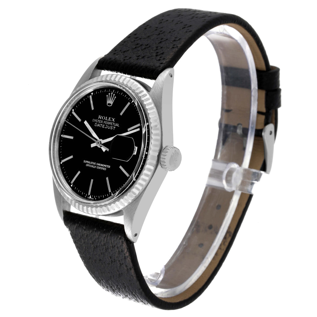 Rolex Datejust Steel White Gold Black Dial Vintage Mens Watch 1601