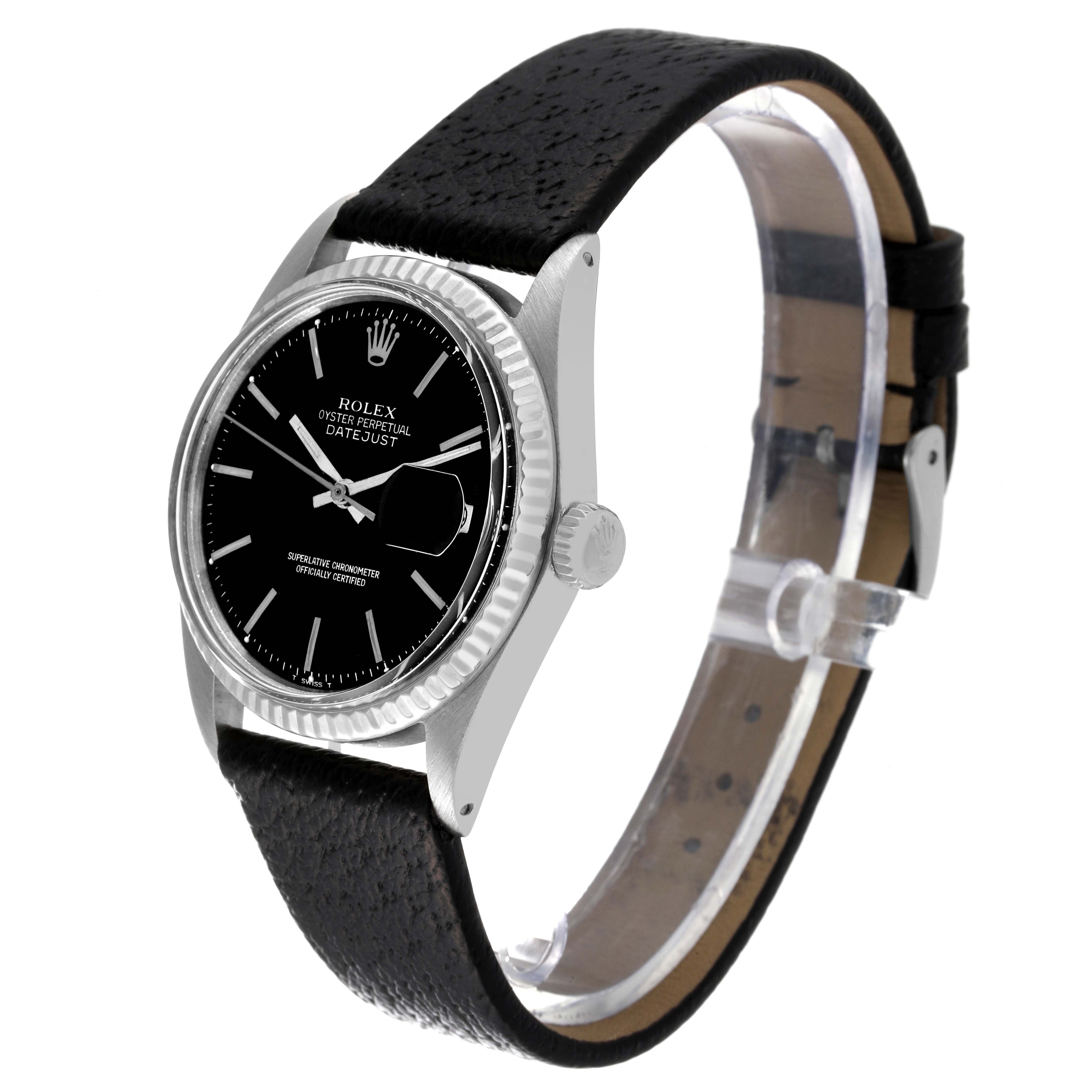 Rolex Datejust Steel White Gold Black Dial Vintage Mens Watch 1601