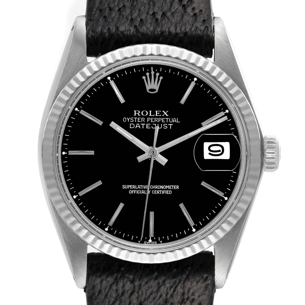 Rolex Datejust Steel White Gold Black Dial Vintage Mens Watch 1601