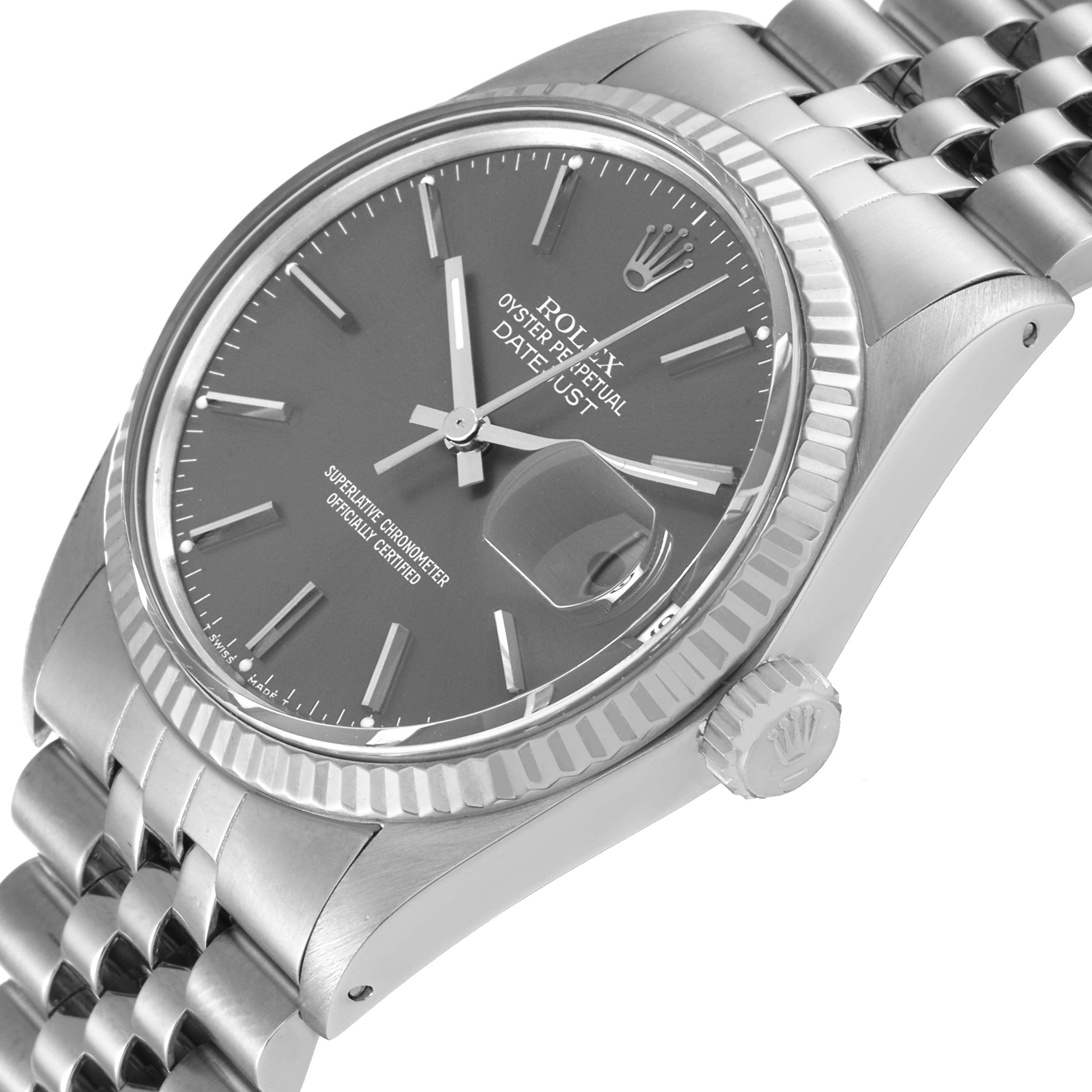 Rolex Datejust Steel White Gold Gray Dial Vintage Watch 16014