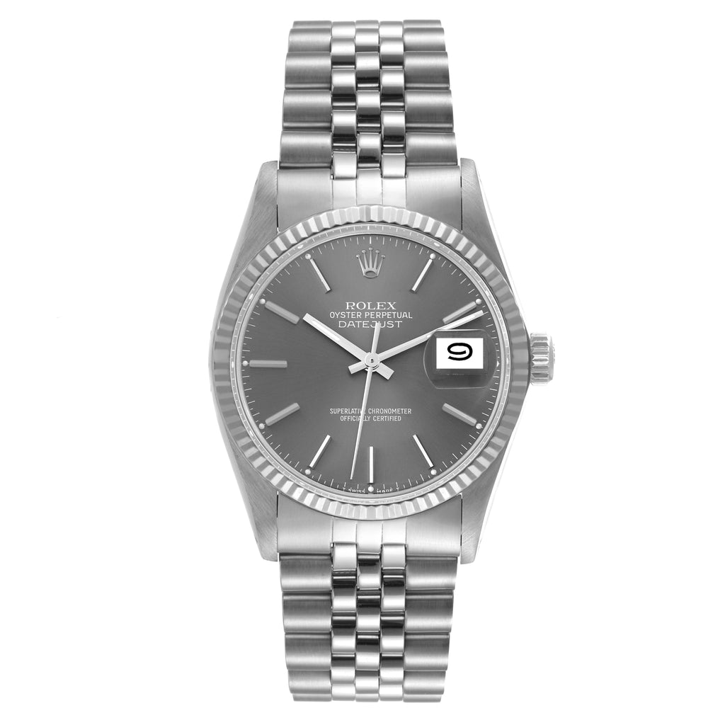 Rolex Datejust Steel White Gold Gray Dial Vintage Watch 16014