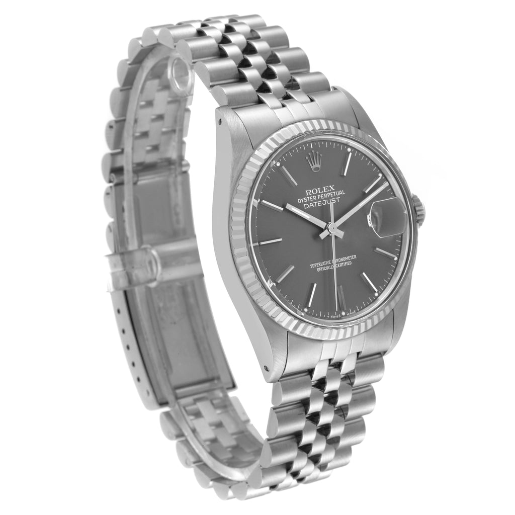 Rolex Datejust Steel White Gold Gray Dial Vintage Watch 16014
