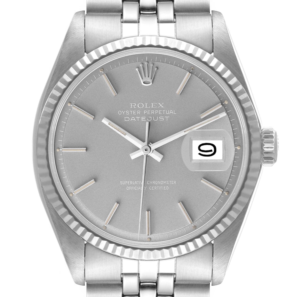 Rolex Datejust Steel White Gold Grey Ghost Dial Vintage Mens Watch 1601