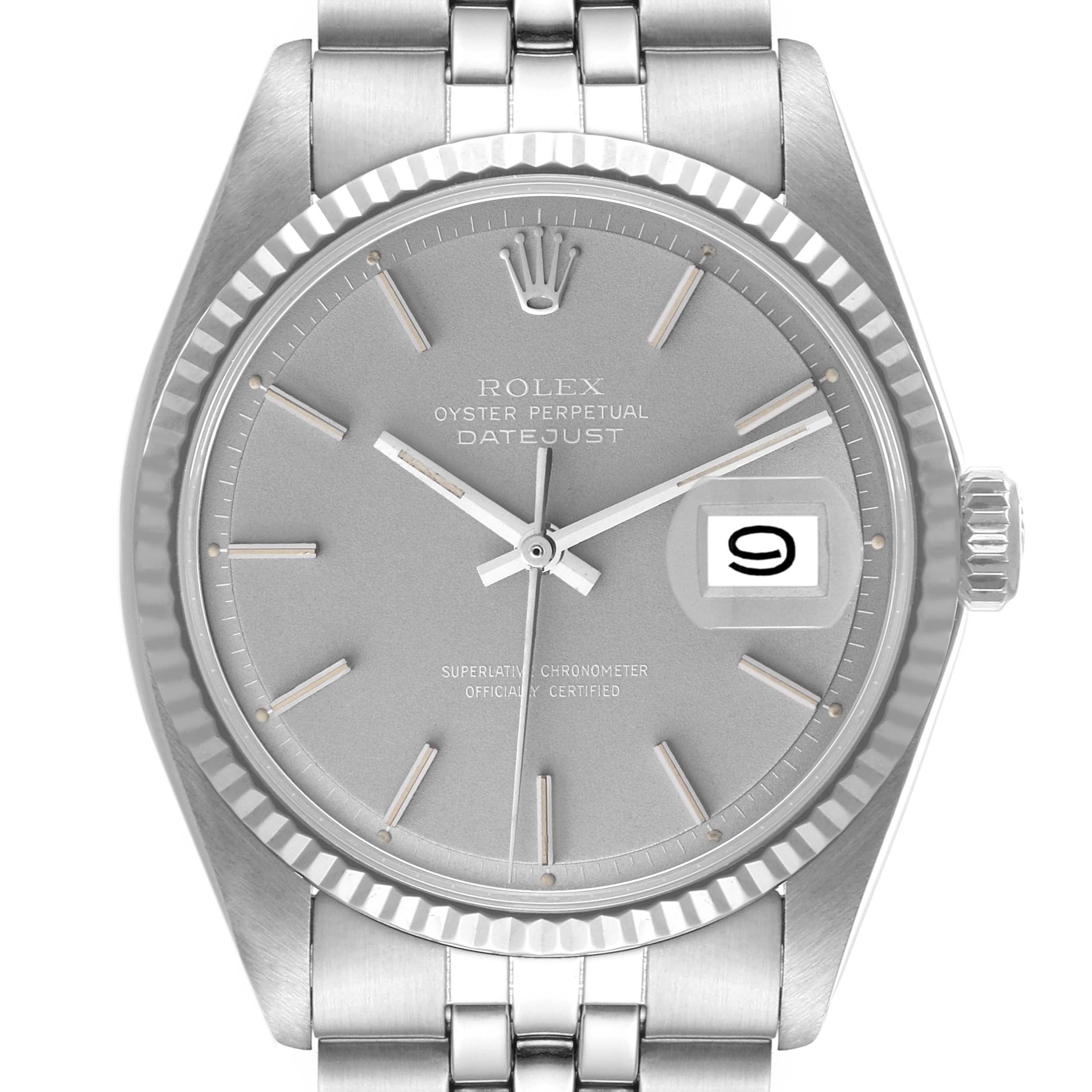Rolex Datejust Steel White Gold Grey Ghost Dial Vintage Mens Watch 1601