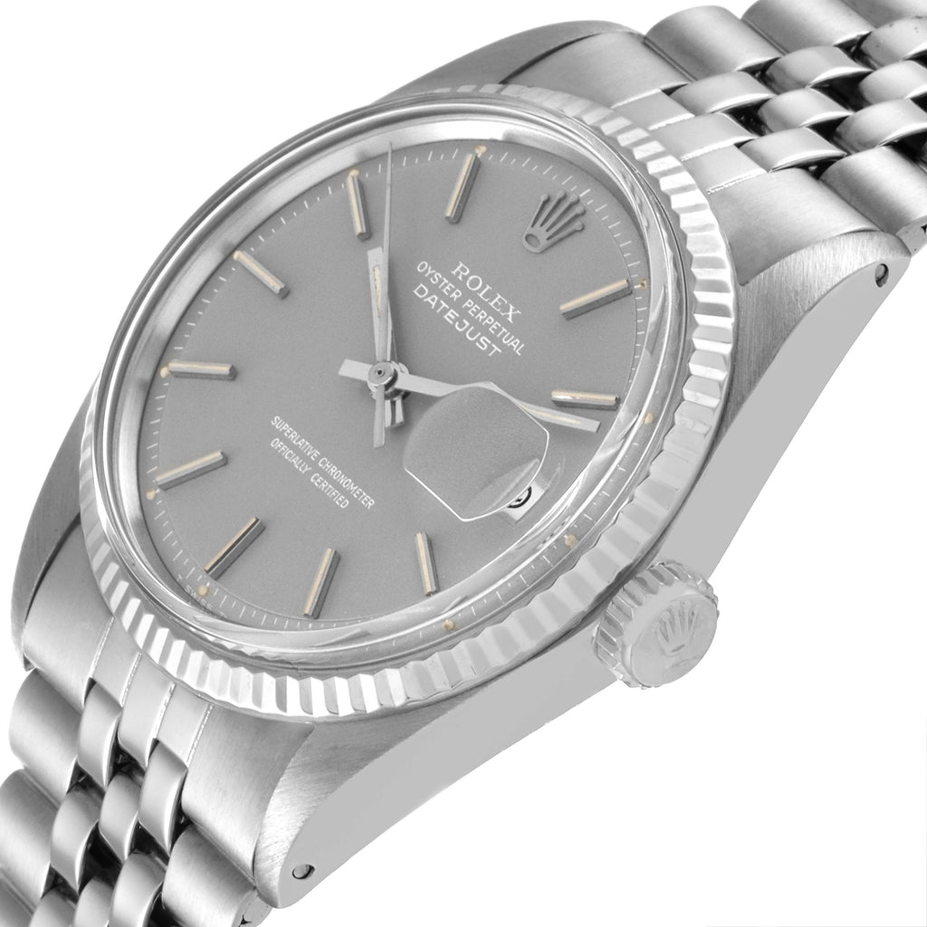 Rolex Datejust Steel White Gold Grey Ghost Dial Vintage Mens Watch 1601