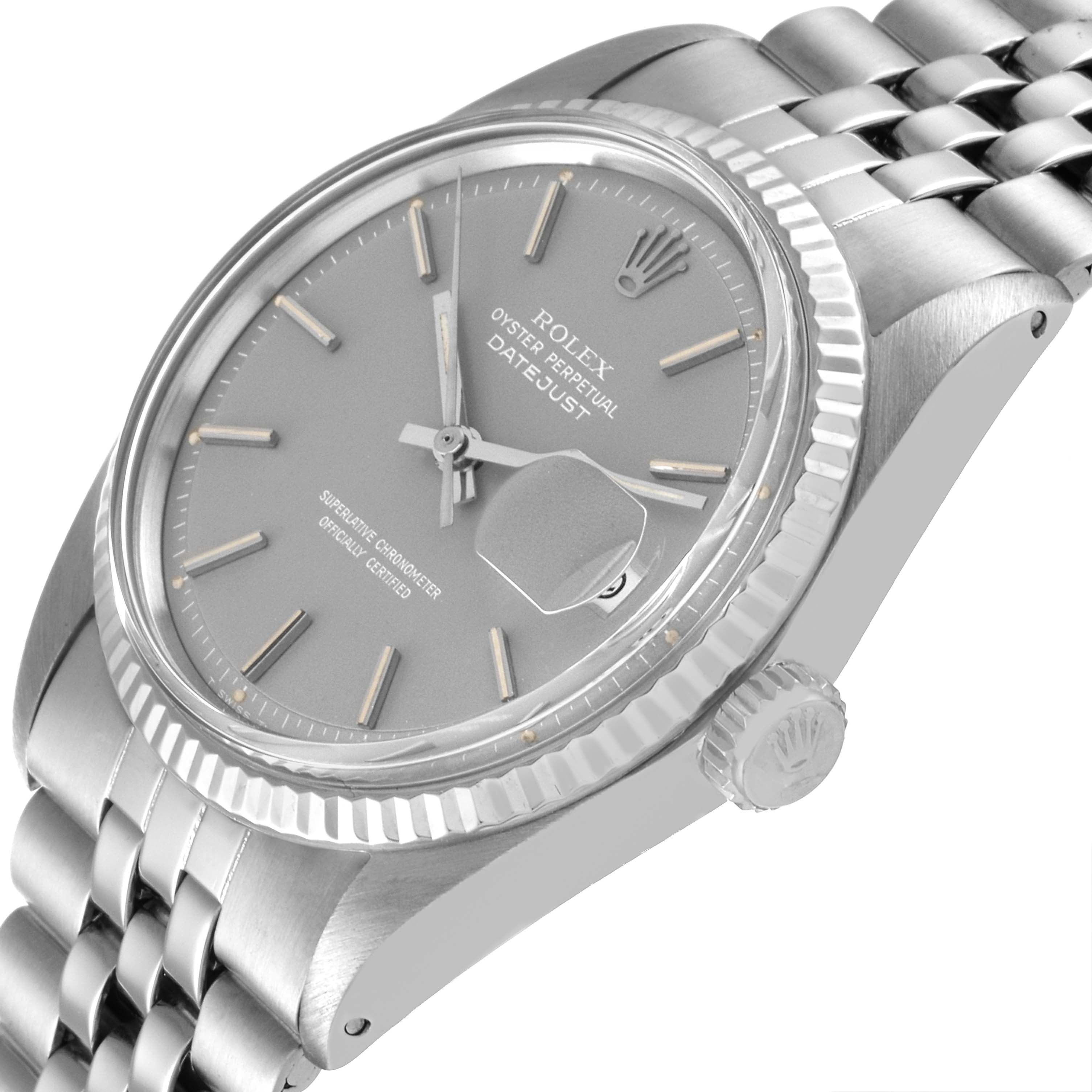 Rolex Datejust Steel White Gold Grey Ghost Dial Vintage Mens Watch 1601