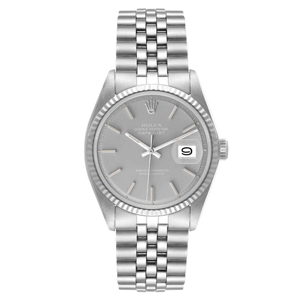 Rolex Datejust Steel White Gold Grey Ghost Dial Vintage Mens Watch 1601