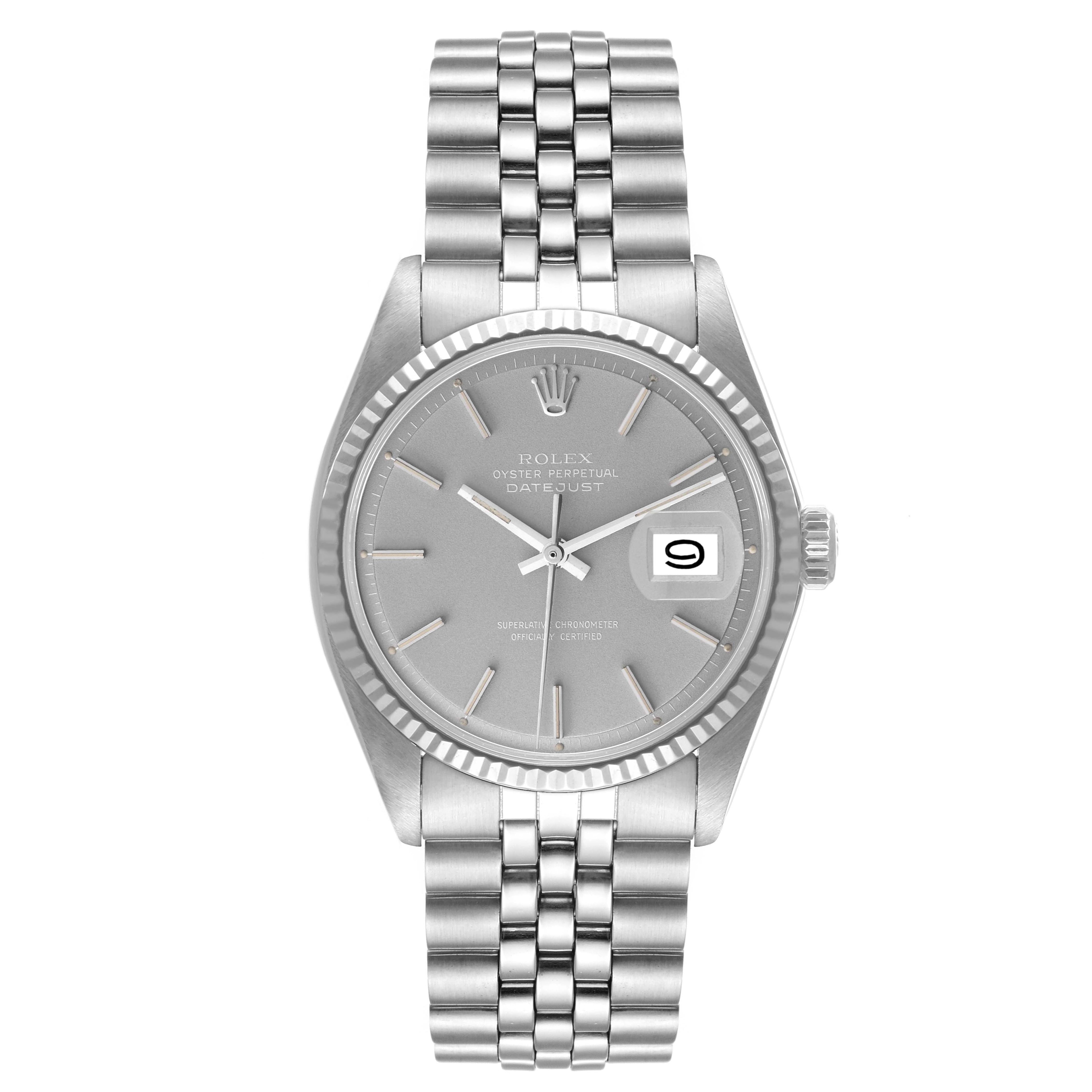 Rolex Datejust Steel White Gold Grey Ghost Dial Vintage Mens Watch 1601