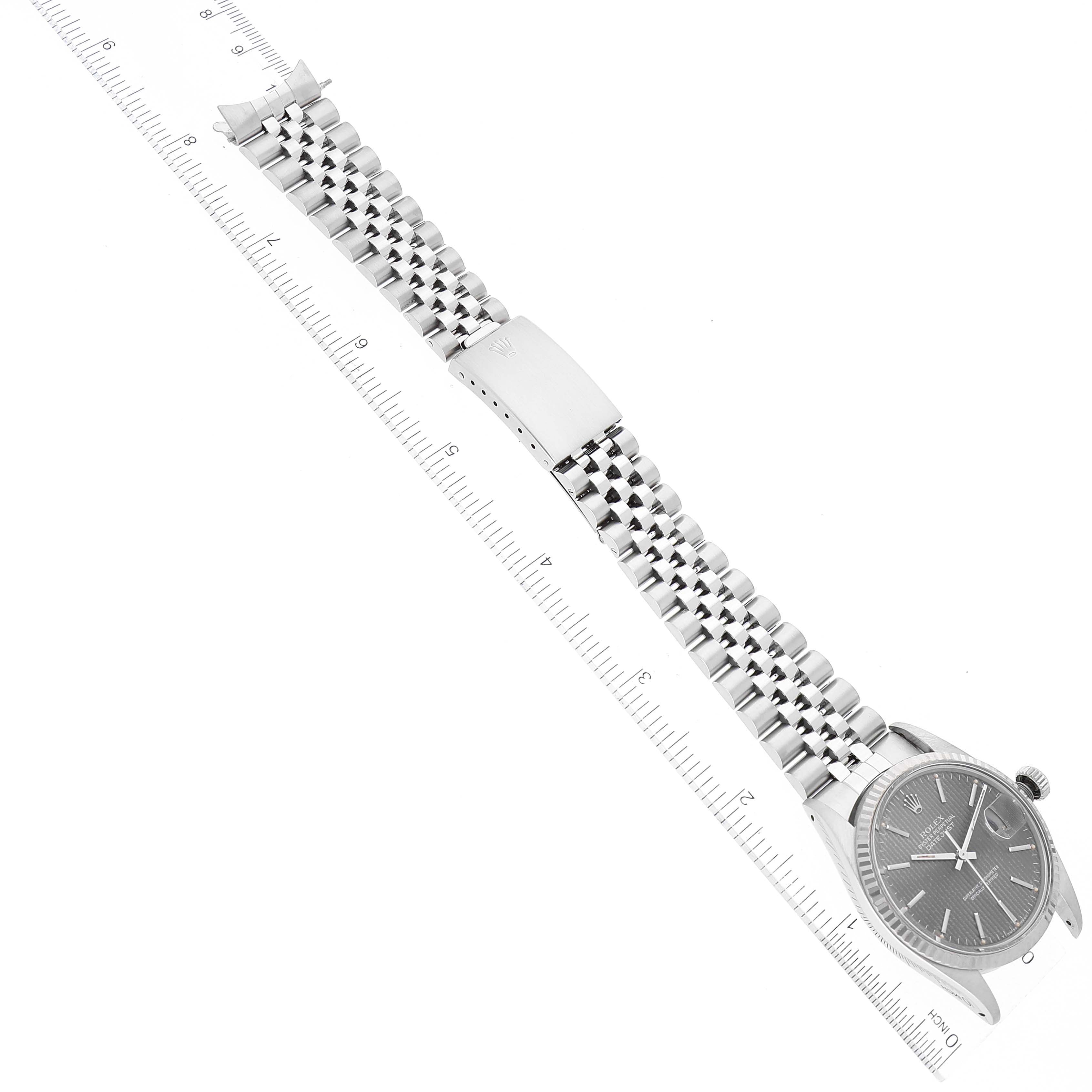 Rolex Datejust Steel White Gold Grey Tapestry Dial Vintage Mens Watch 16014 Box Papers