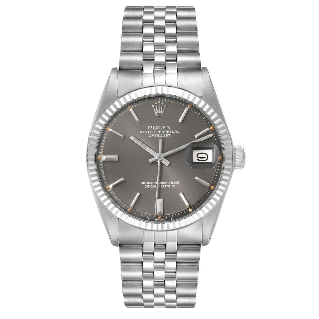 Rolex Datejust Steel White Gold Sigma Grey Ghost Dial Vintage Mens Watch 1601