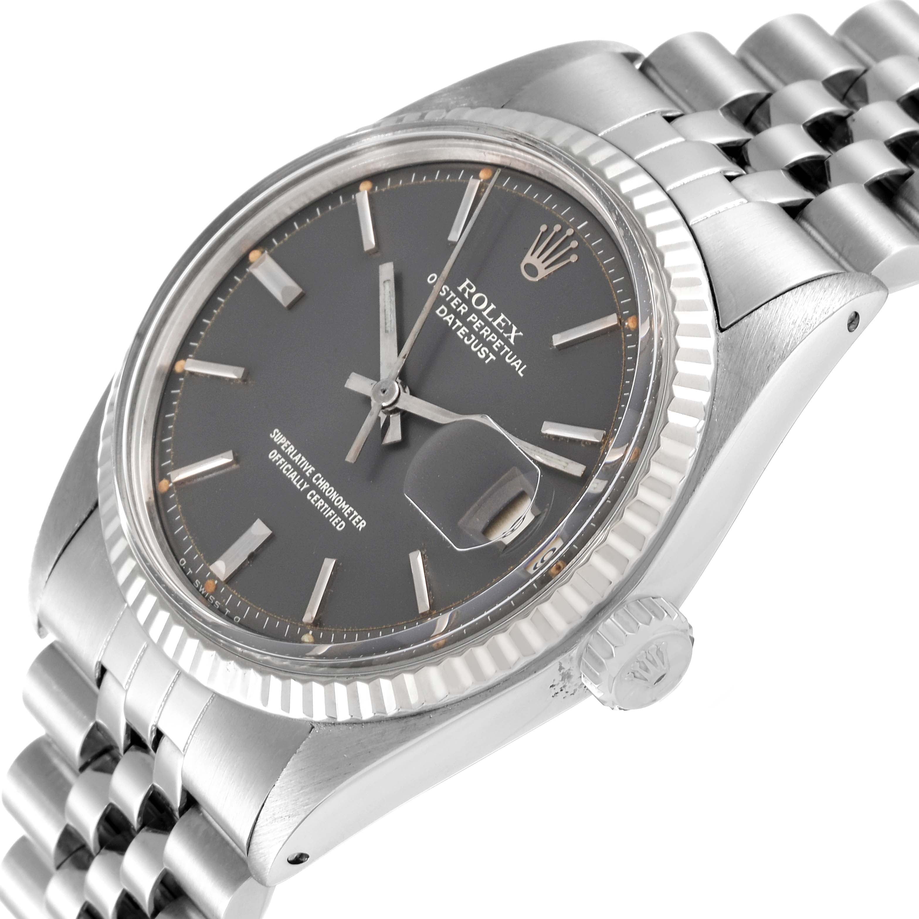 Rolex Datejust Steel White Gold Sigma Grey Ghost Dial Vintage Mens Watch 1601