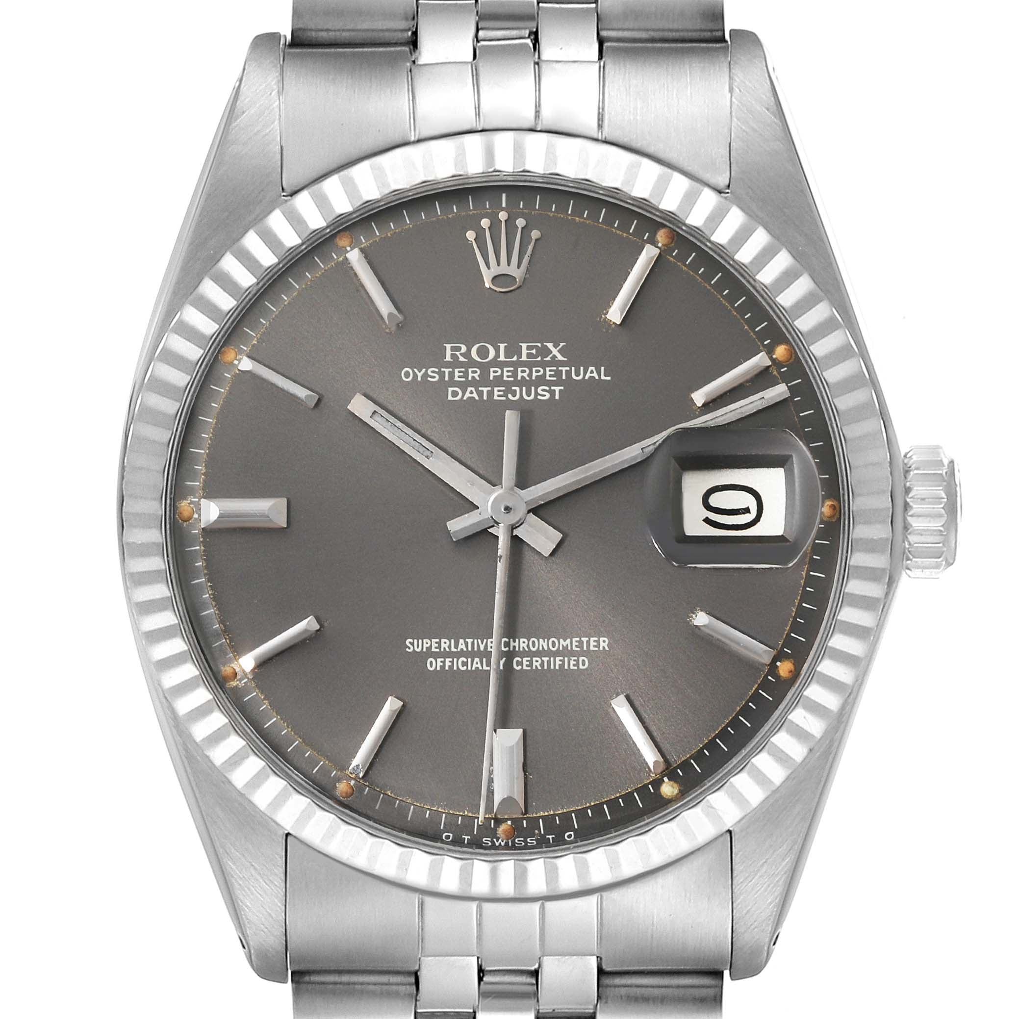 Rolex Datejust Steel White Gold Sigma Grey Ghost Dial Vintage Mens Watch 1601