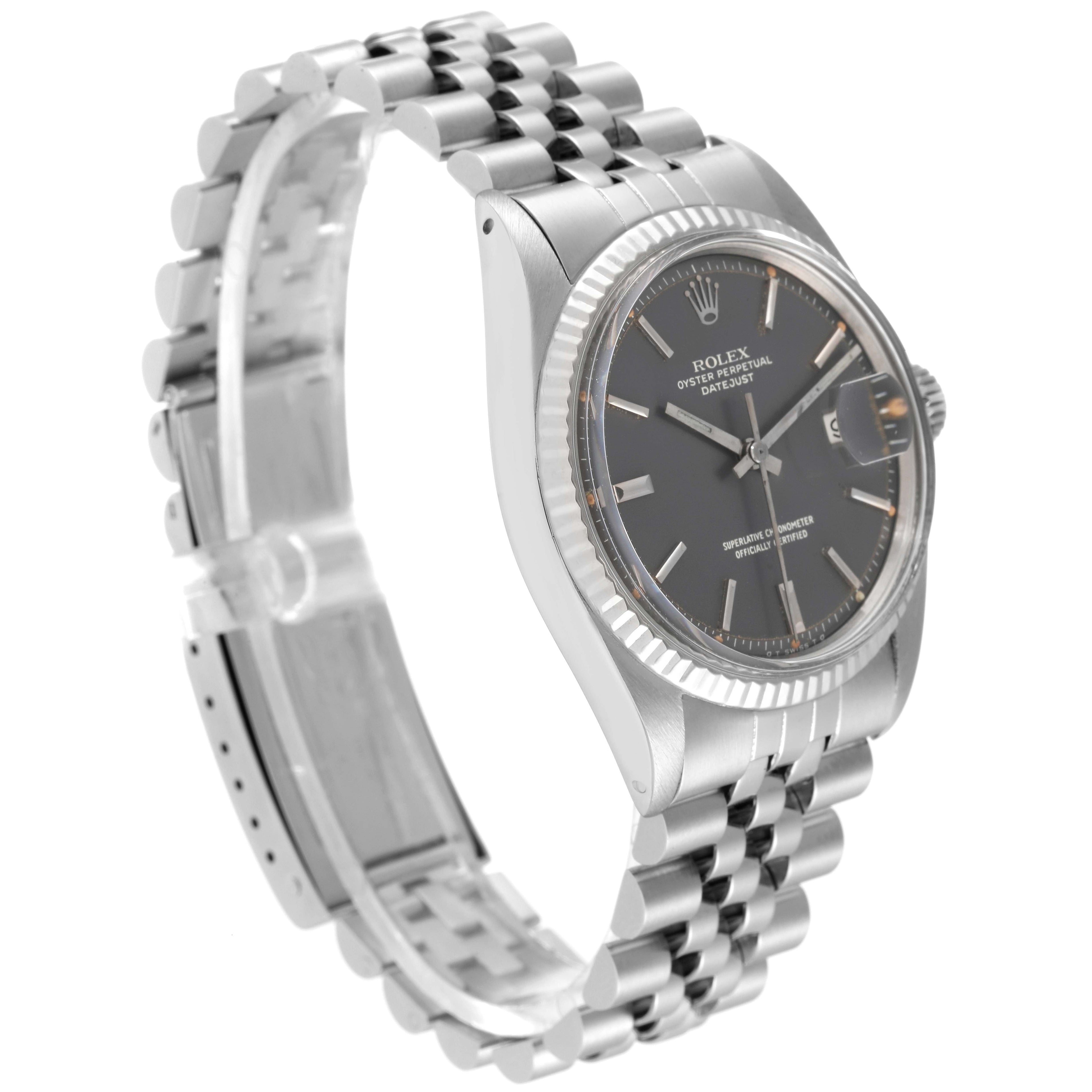 Rolex Datejust Steel White Gold Sigma Grey Ghost Dial Vintage Mens Watch 1601