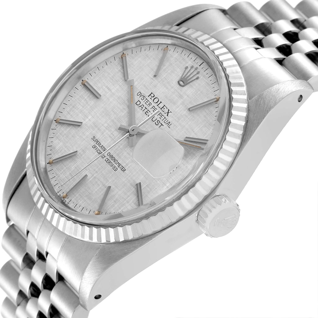 Rolex Datejust Steel White Gold Silver Linen Dial Vintage Watch 16014 + 2 Extra links