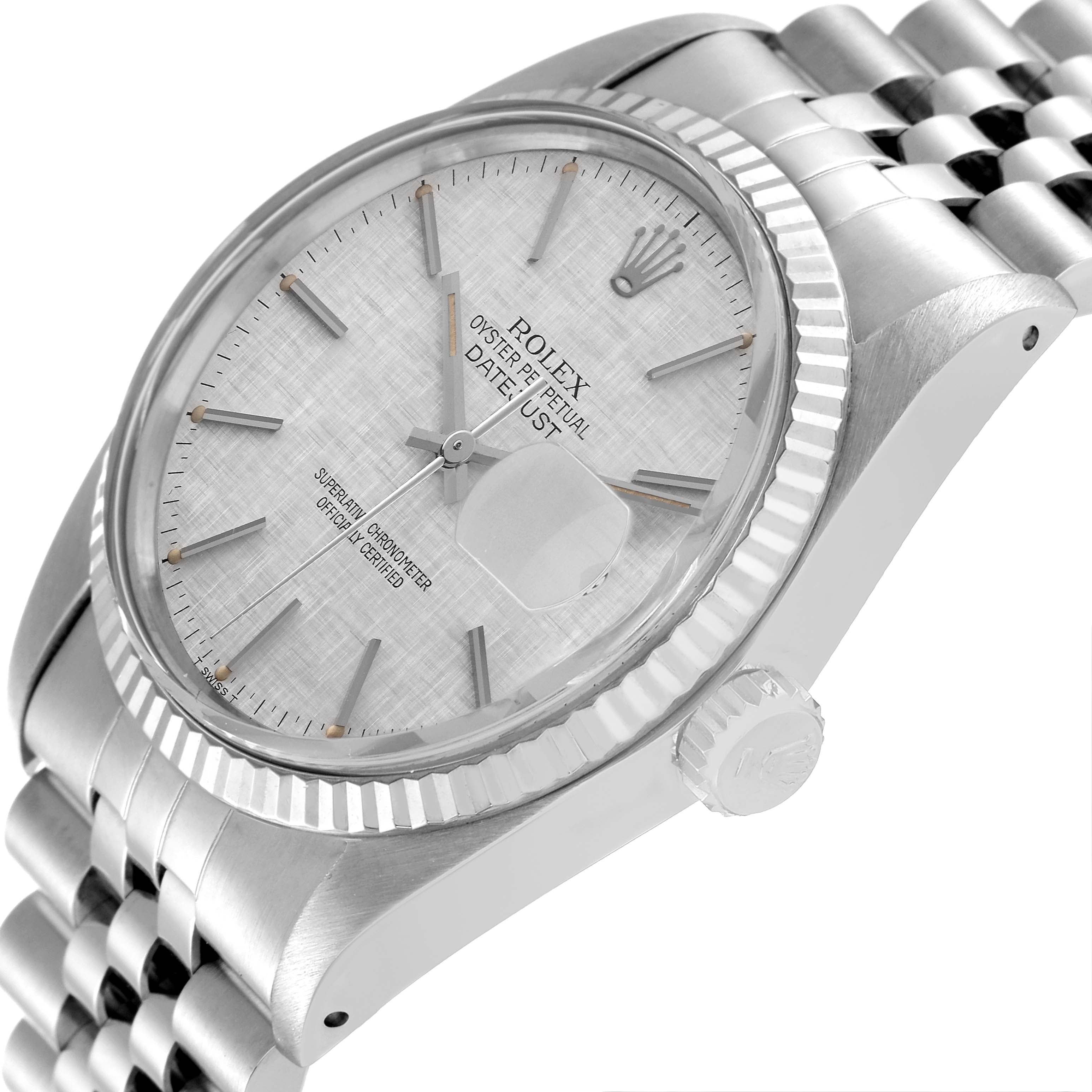Rolex Datejust Steel White Gold Silver Linen Dial Vintage Watch 16014 + 2 Extra links